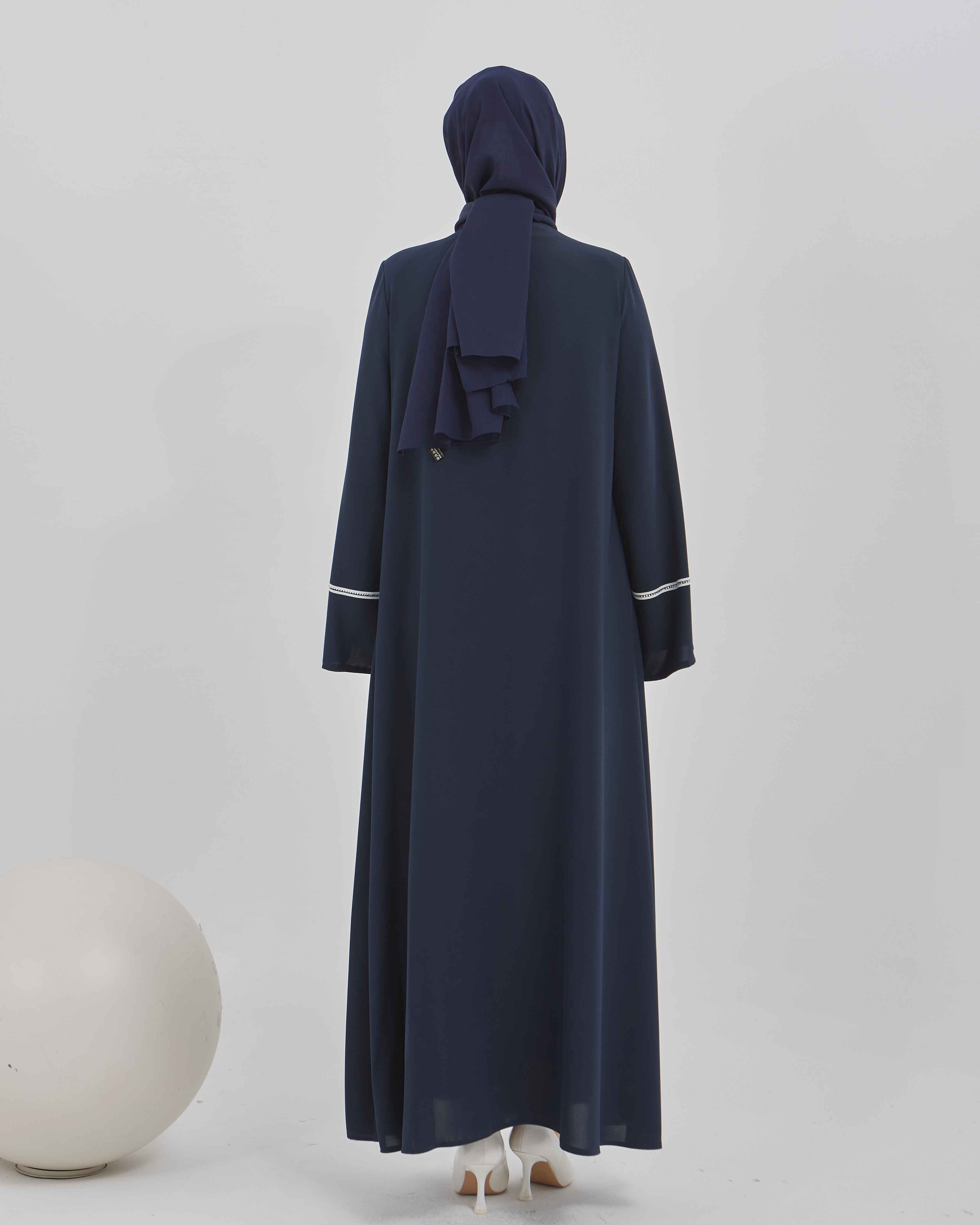 Kolları Taş Şeritli Valon Kollu Ferace Lacivert | 202495