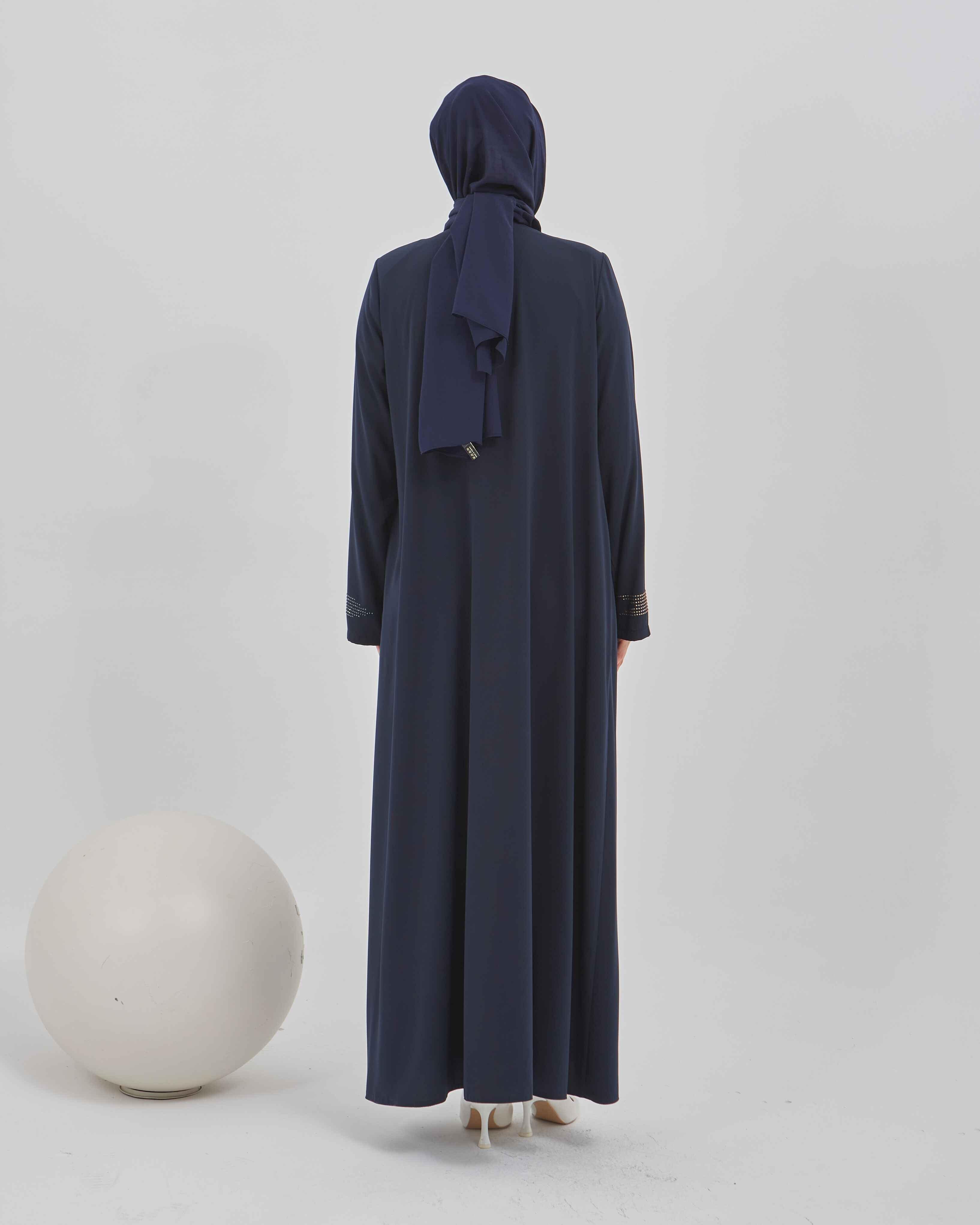 Yandan Bağlamalı Taş İşlemeli Ferace Lacivert | 21155