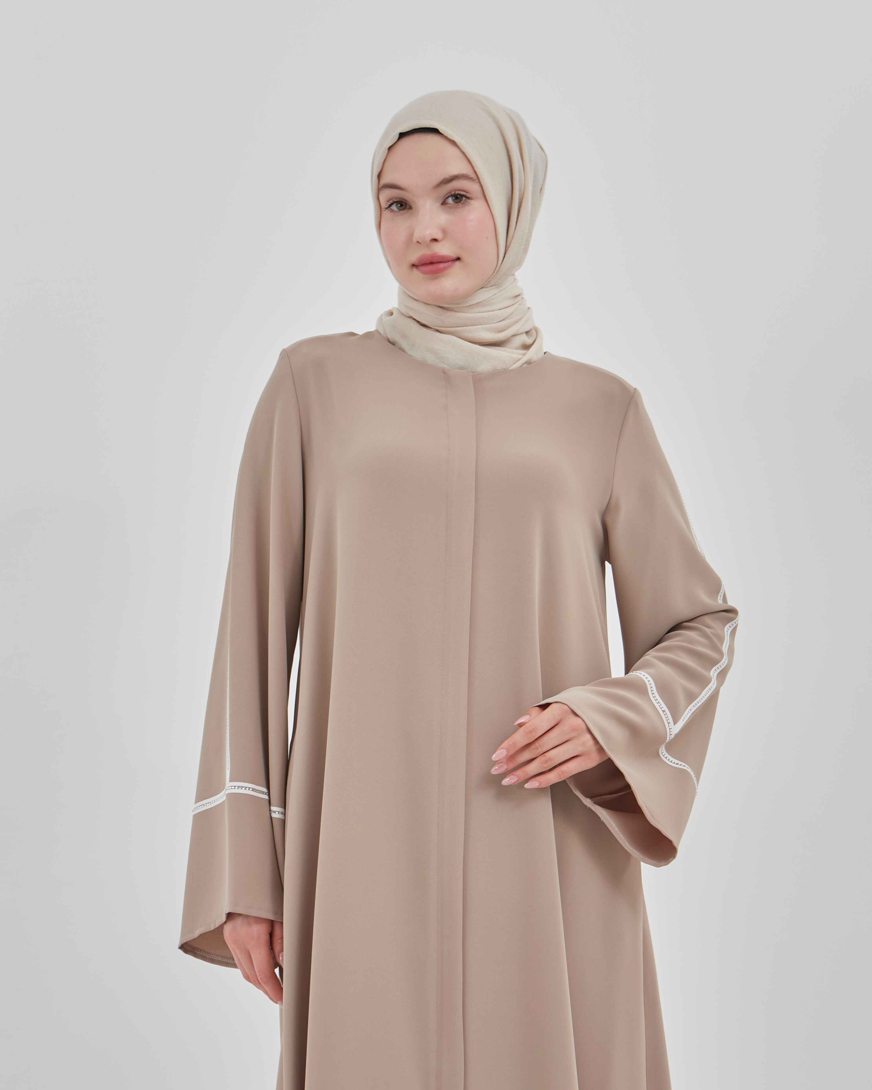 Kolları Taş Şeritli Valon Kollu Ferace Vizon | 2024923