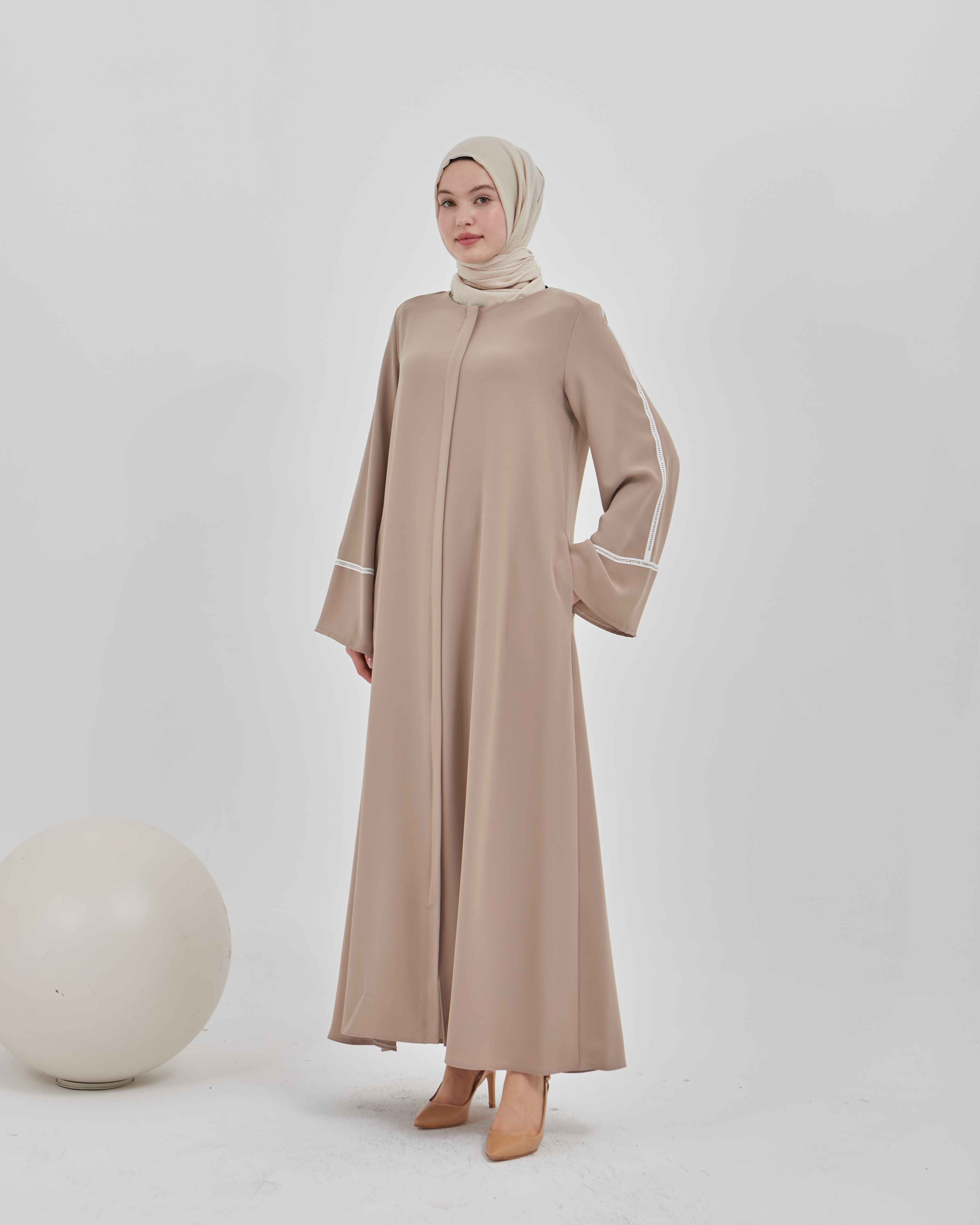 Kolları Taş Şeritli Valon Kollu Ferace Vizon | 2024923