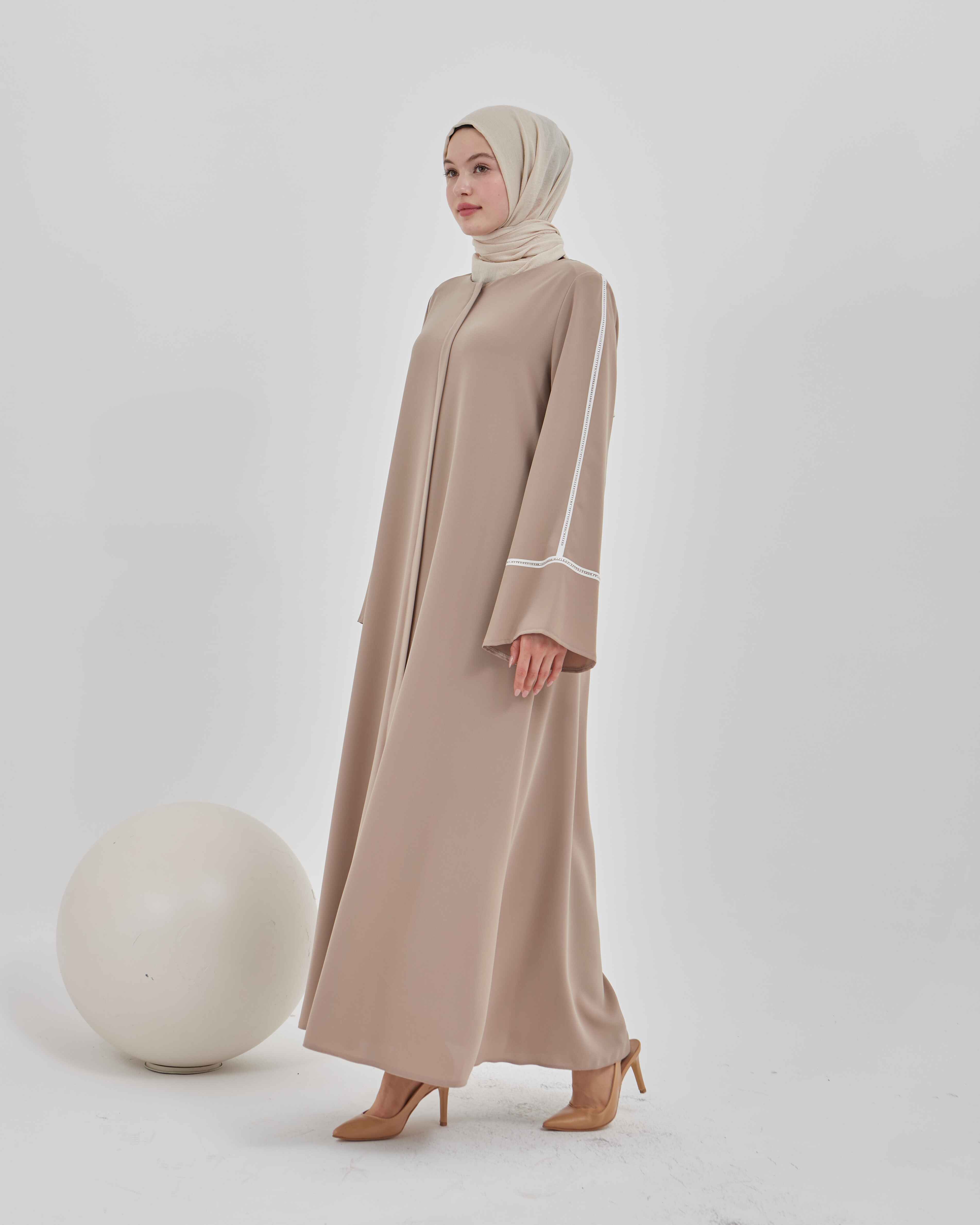 Kolları Taş Şeritli Valon Kollu Ferace Vizon | 2024923