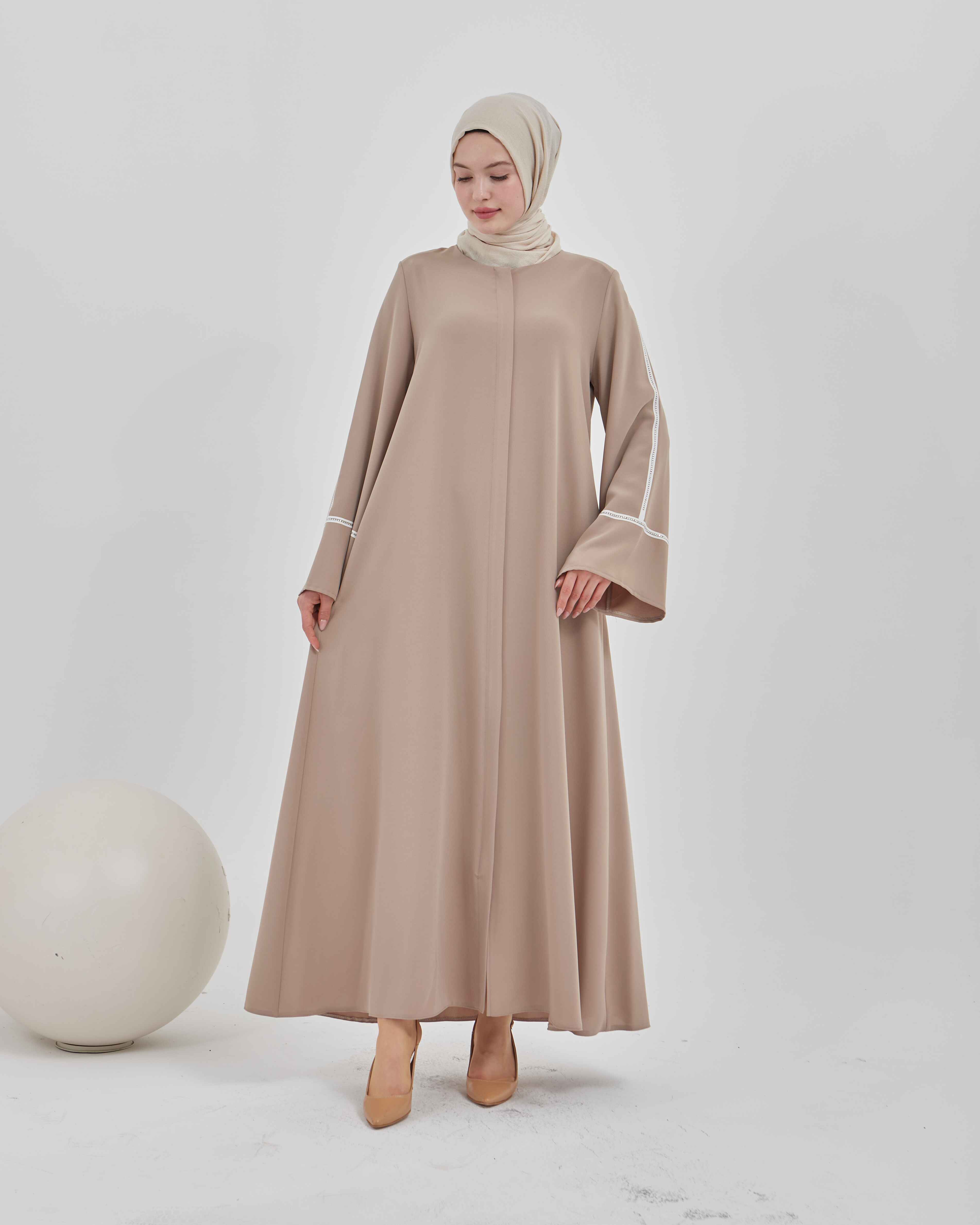 Kolları Taş Şeritli Valon Kollu Ferace Vizon | 2024923