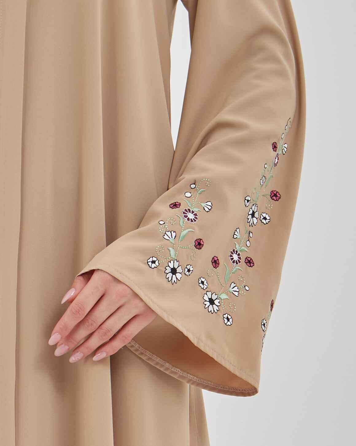 Kolları Çiçek Nakışlı Valon Kollu Ferace Vizon | 2024823