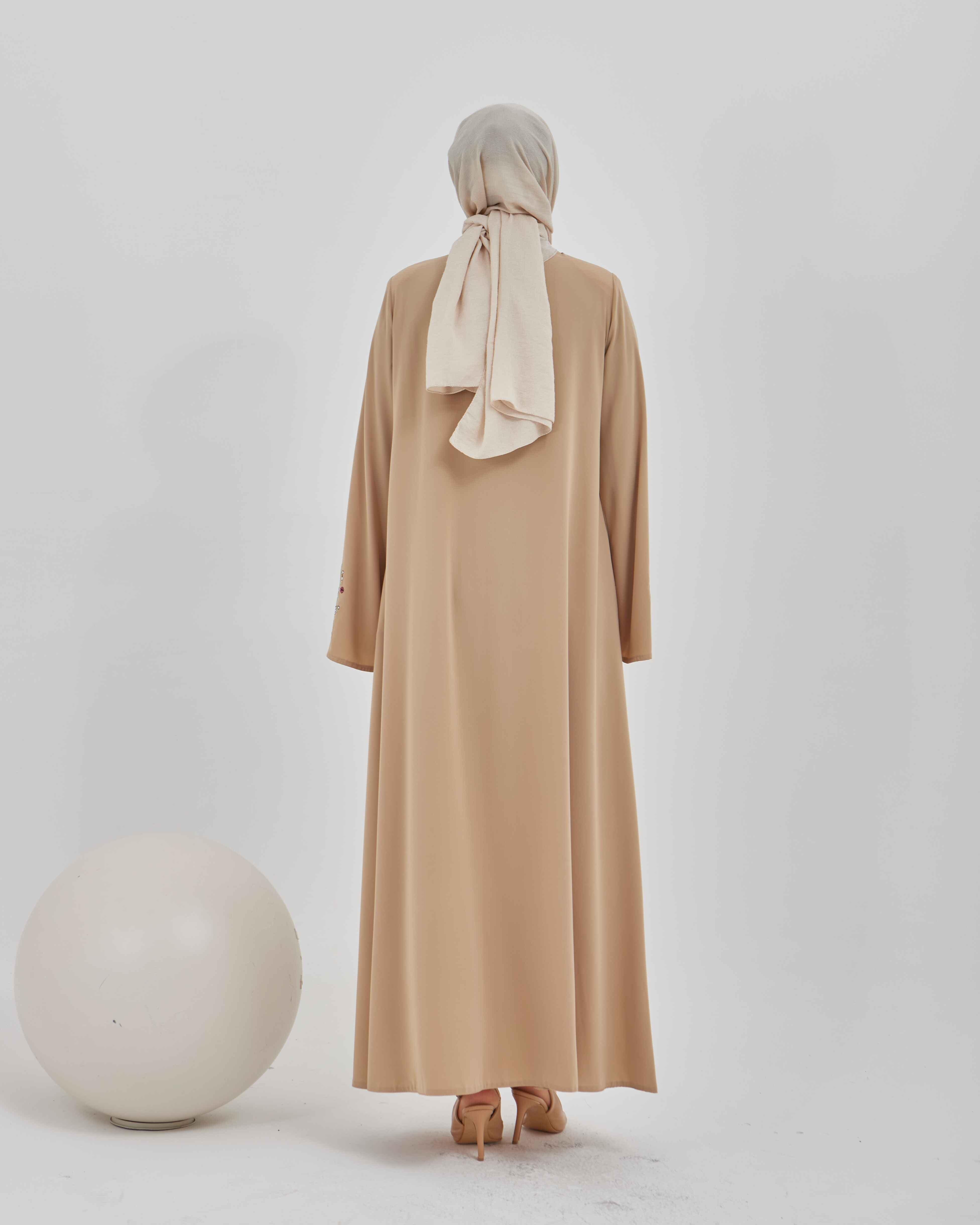 Kolları Çiçek Nakışlı Valon Kollu Ferace Vizon | 2024823