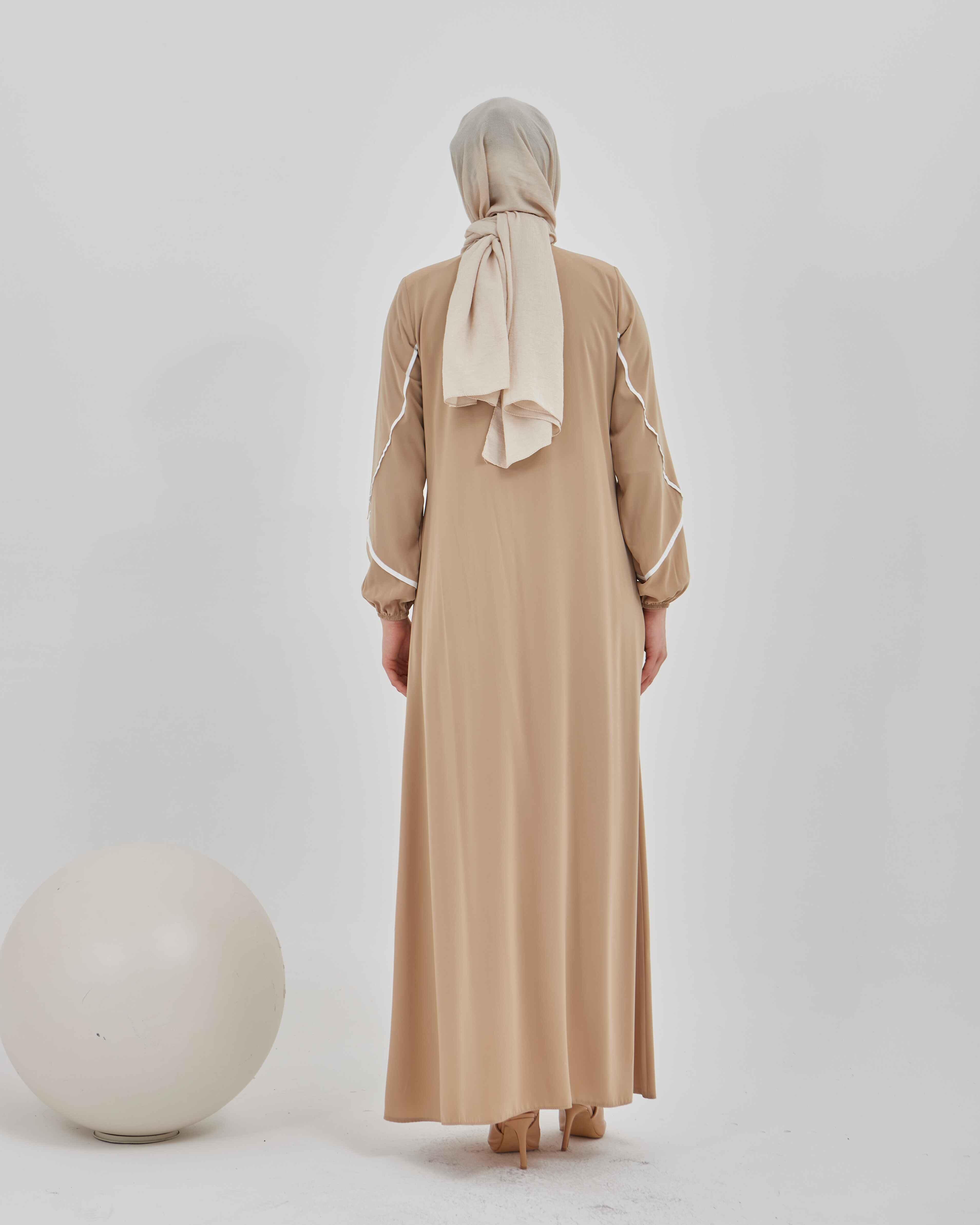 Çift Şeritli Biye Detaylı Ferace Vizon | 211123