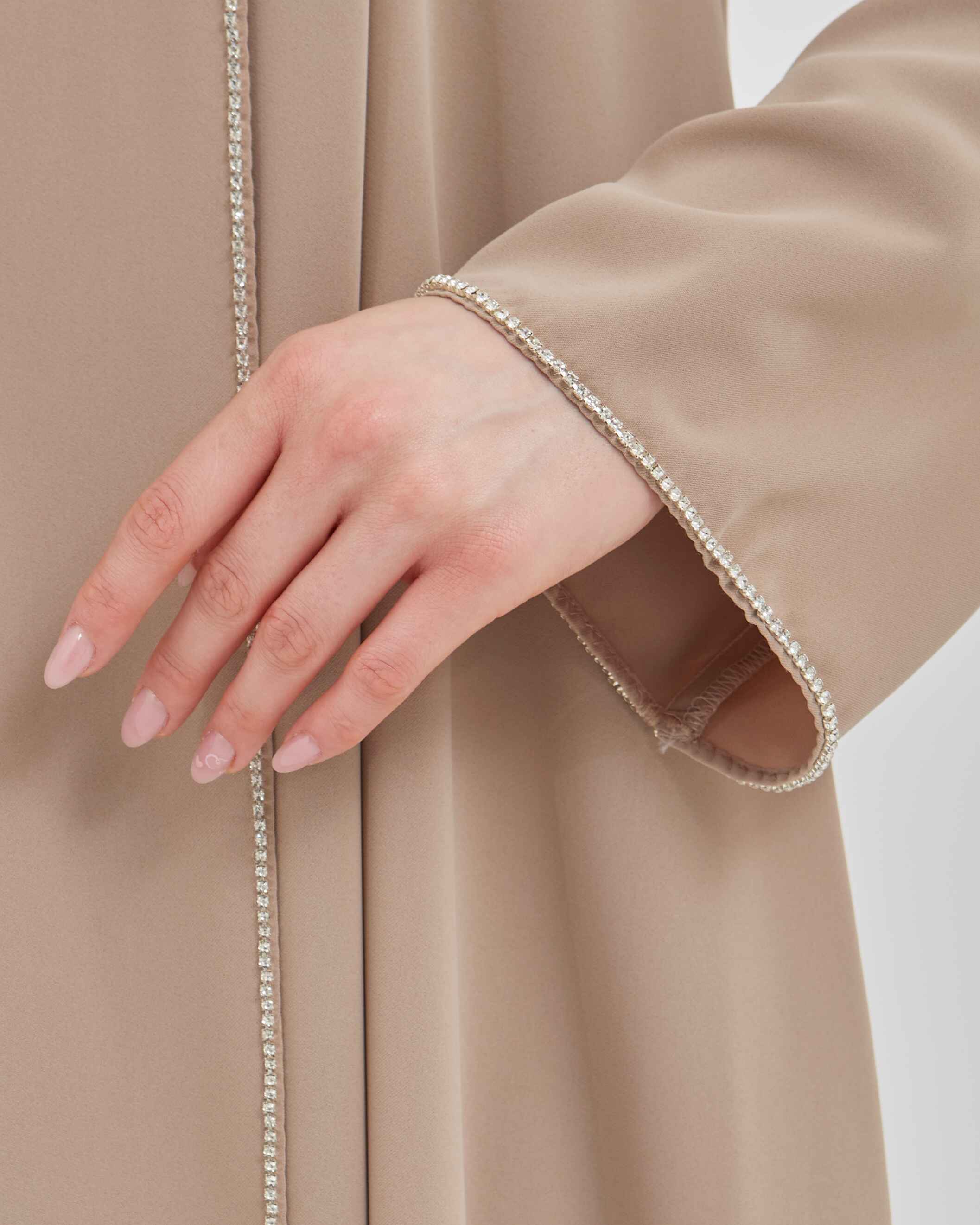 Şerit Taşlı Kapüşonlu Abaya Ferace Vizon | 211423