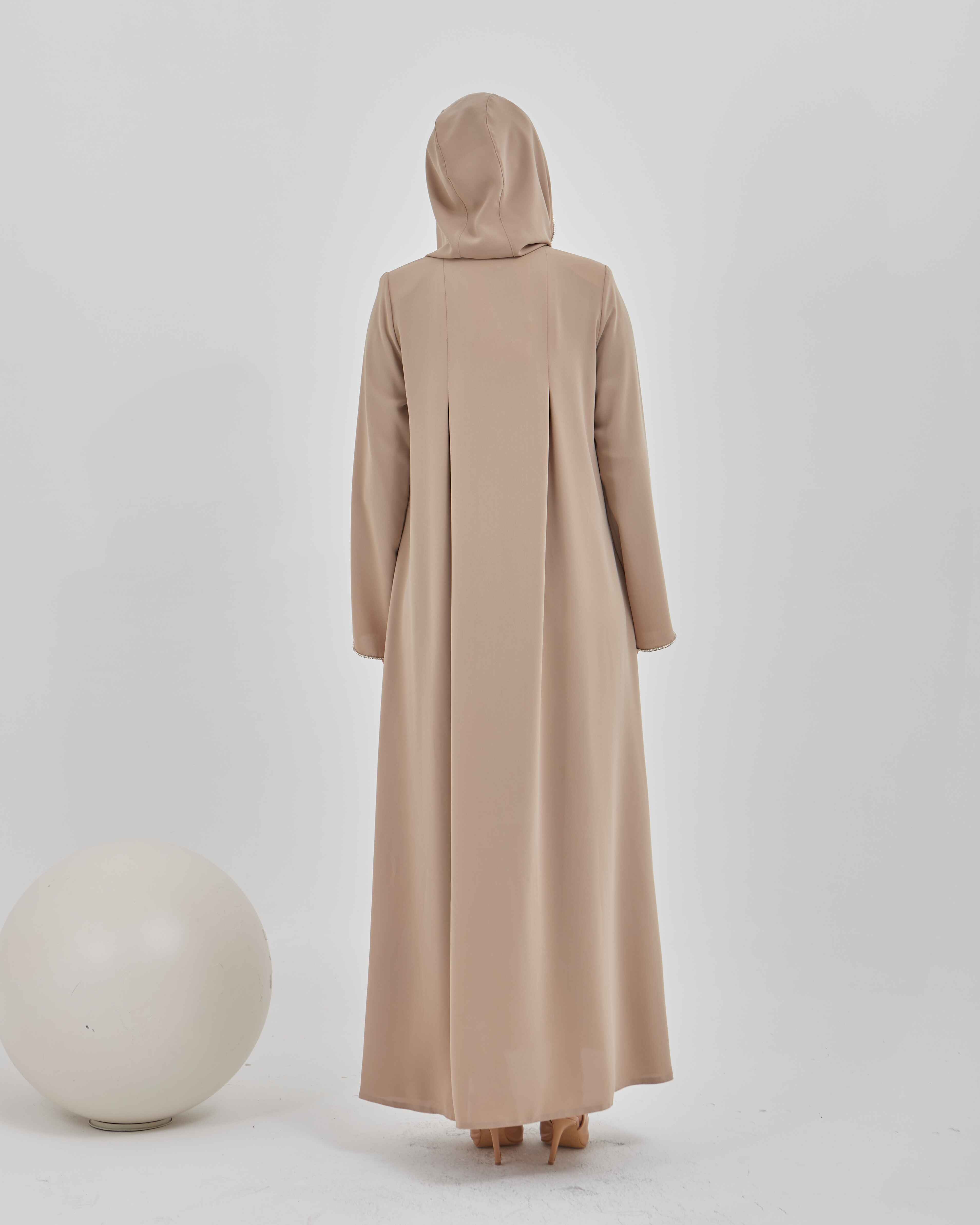 Şerit Taşlı Kapüşonlu Abaya Ferace Vizon | 211423