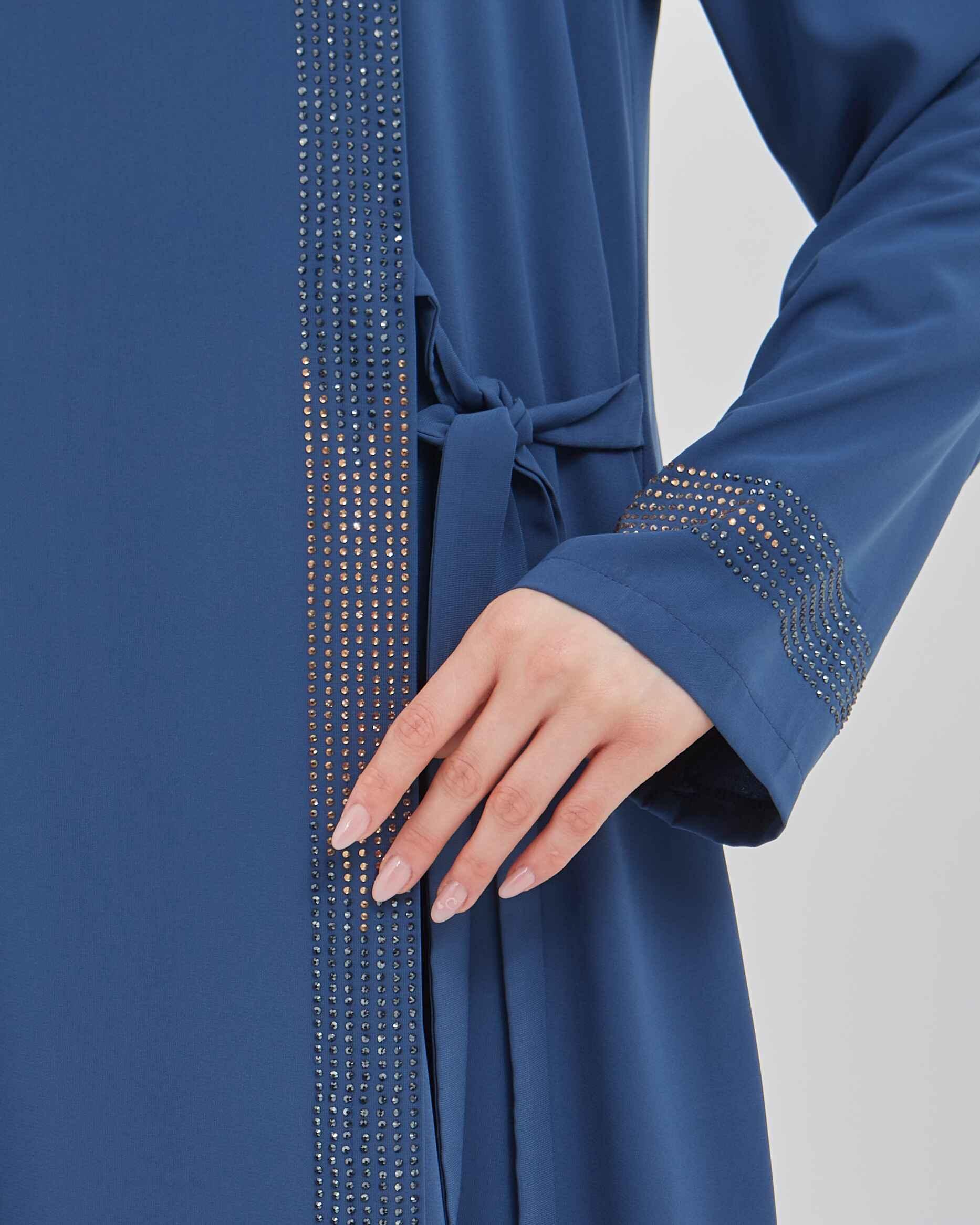 Yandan Bağlamalı Taş İşlemeli Ferace İndigo | 21156