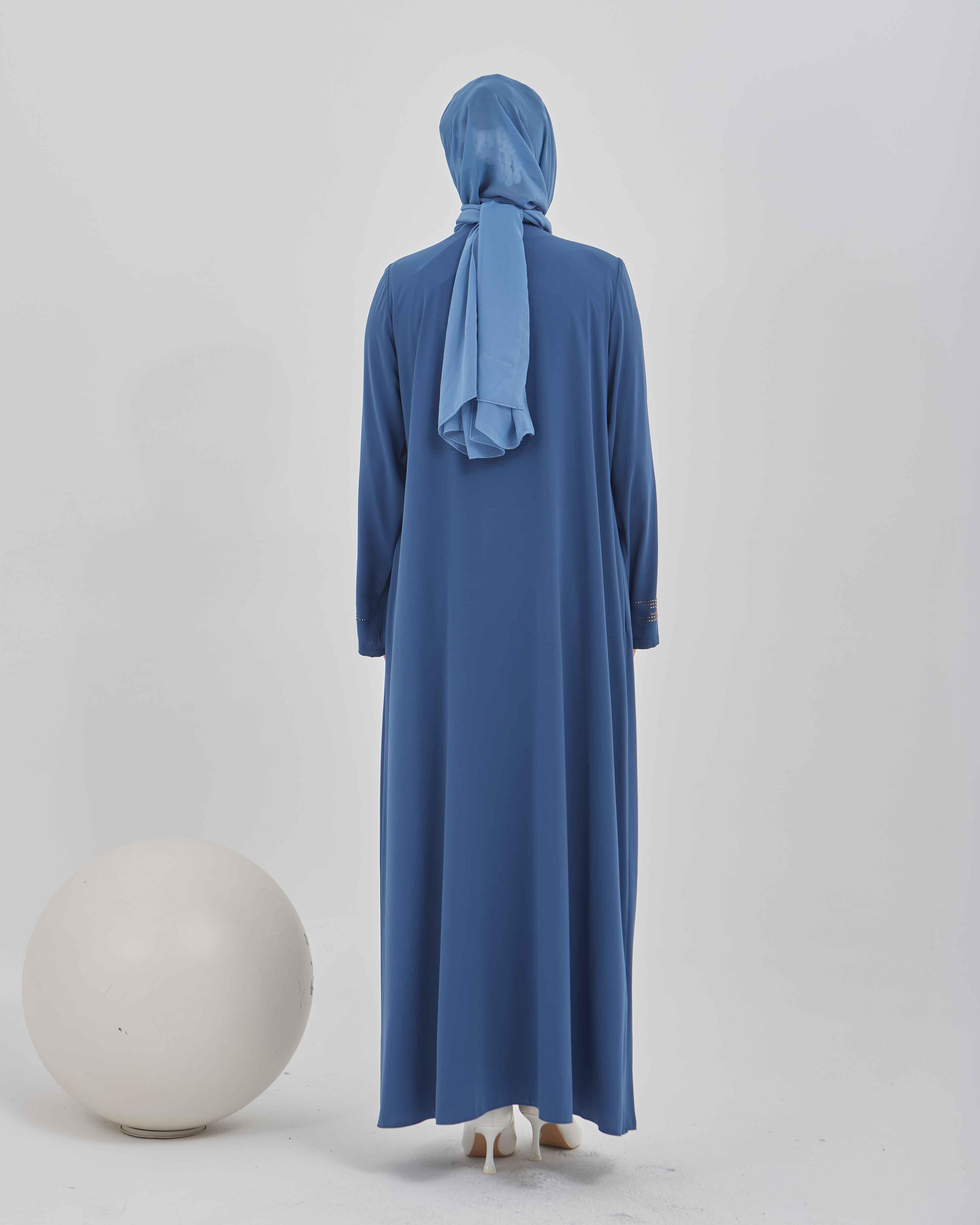 Yandan Bağlamalı Taş İşlemeli Ferace İndigo | 21156