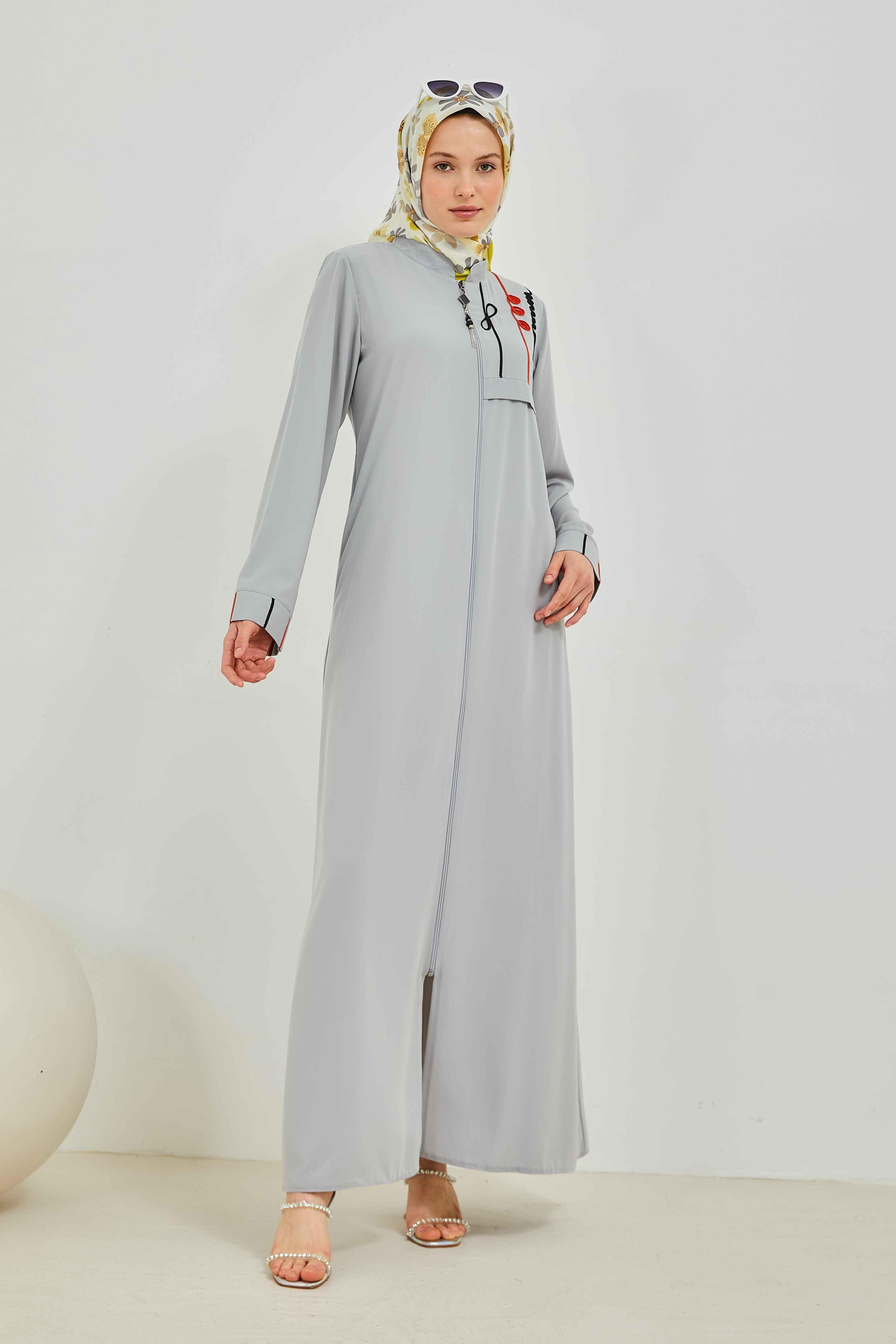 Omzu Nakışlı Ferace Gri | 2090-24