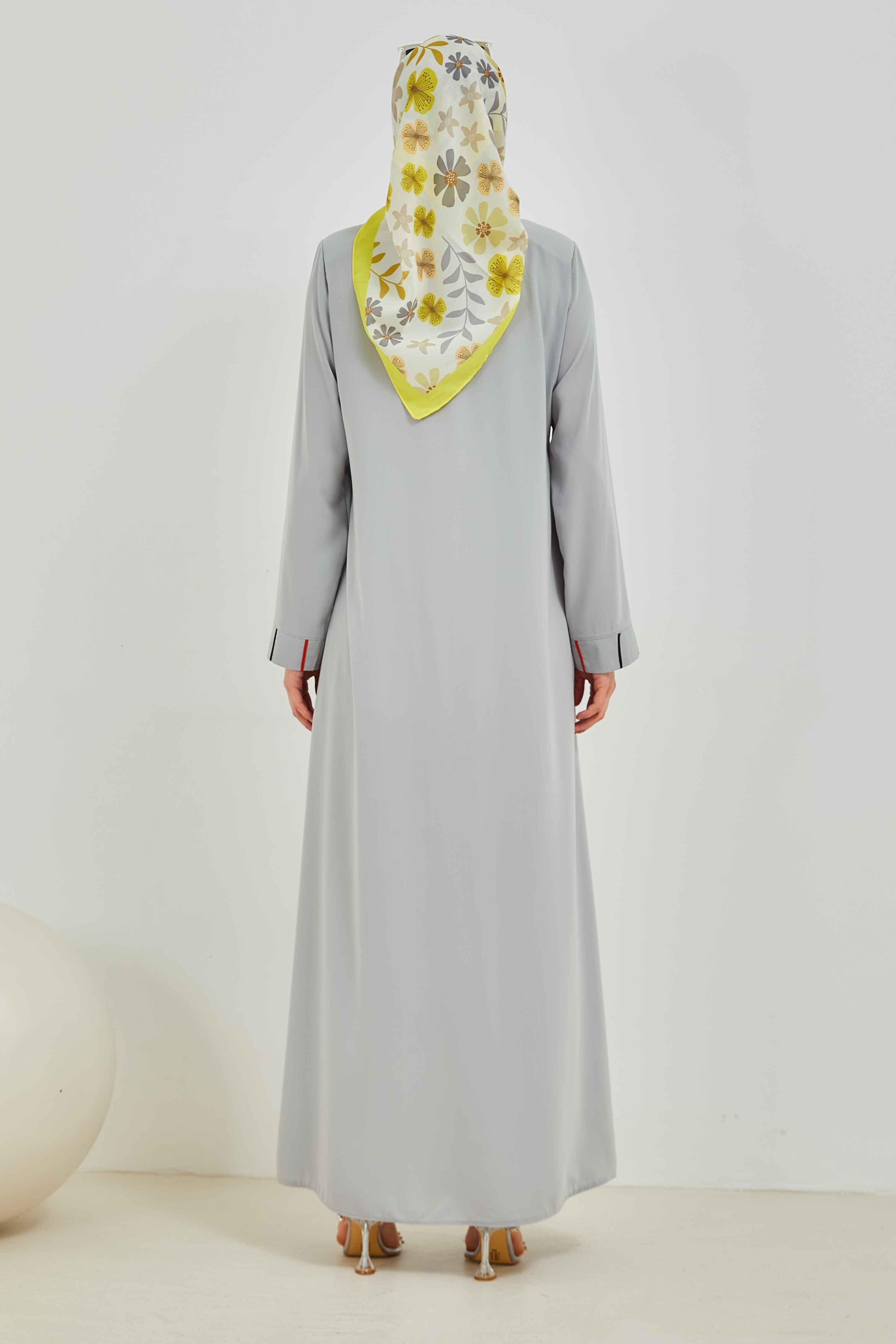Omzu Nakışlı Ferace Gri | 2090-24