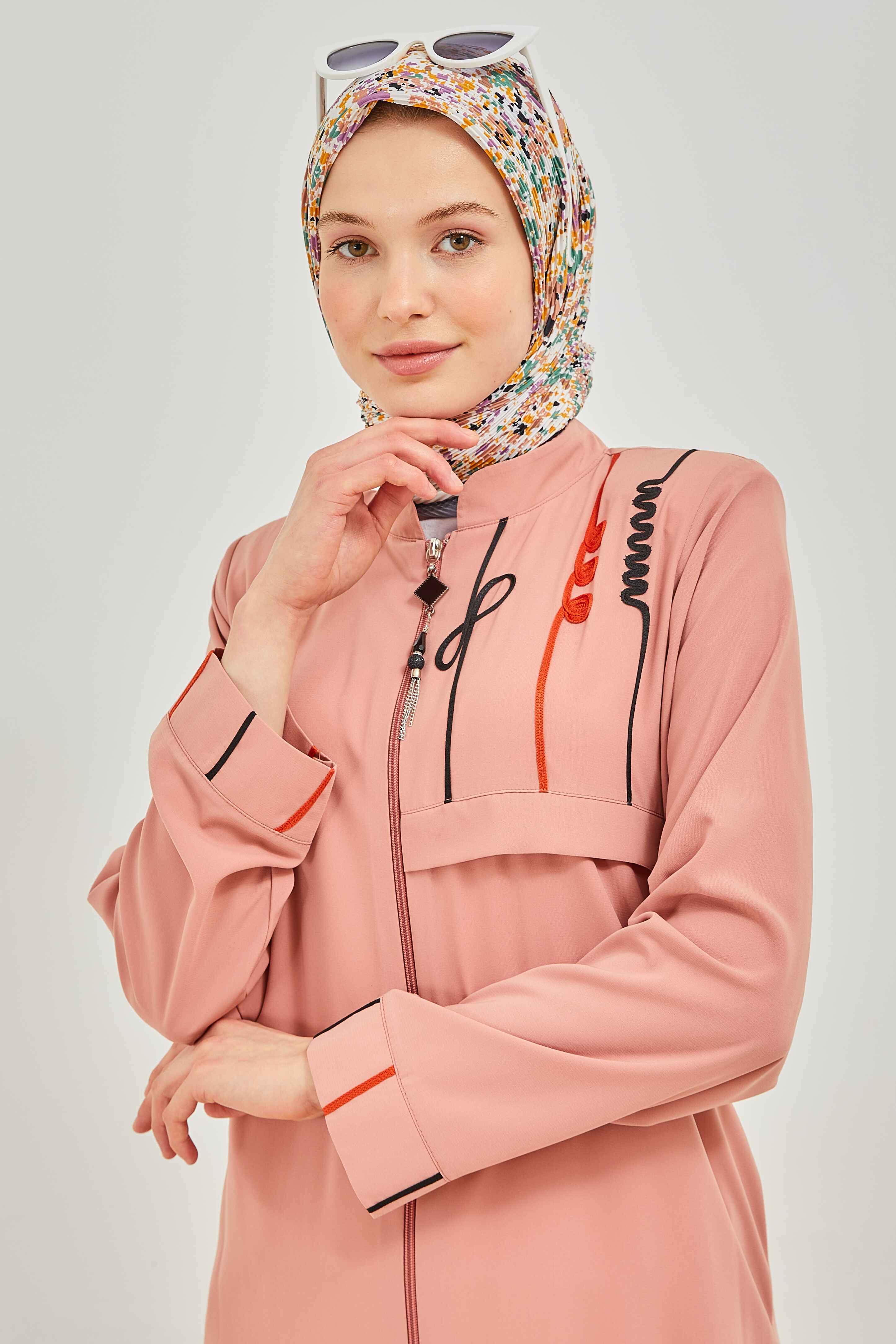 Omzu Nakışlı Ferace Pembe | 2090-3