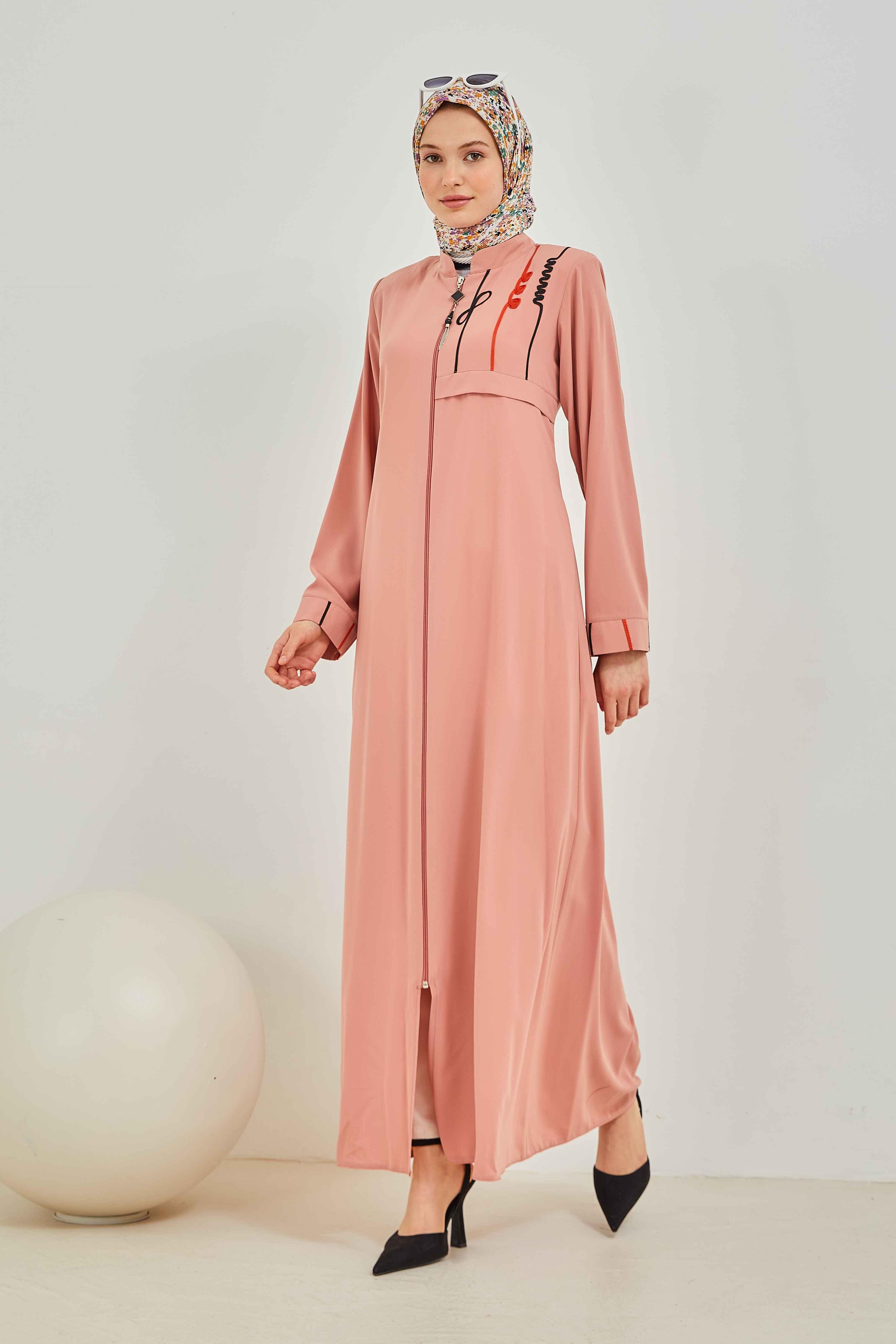 Omzu Nakışlı Ferace Pembe | 2090-3