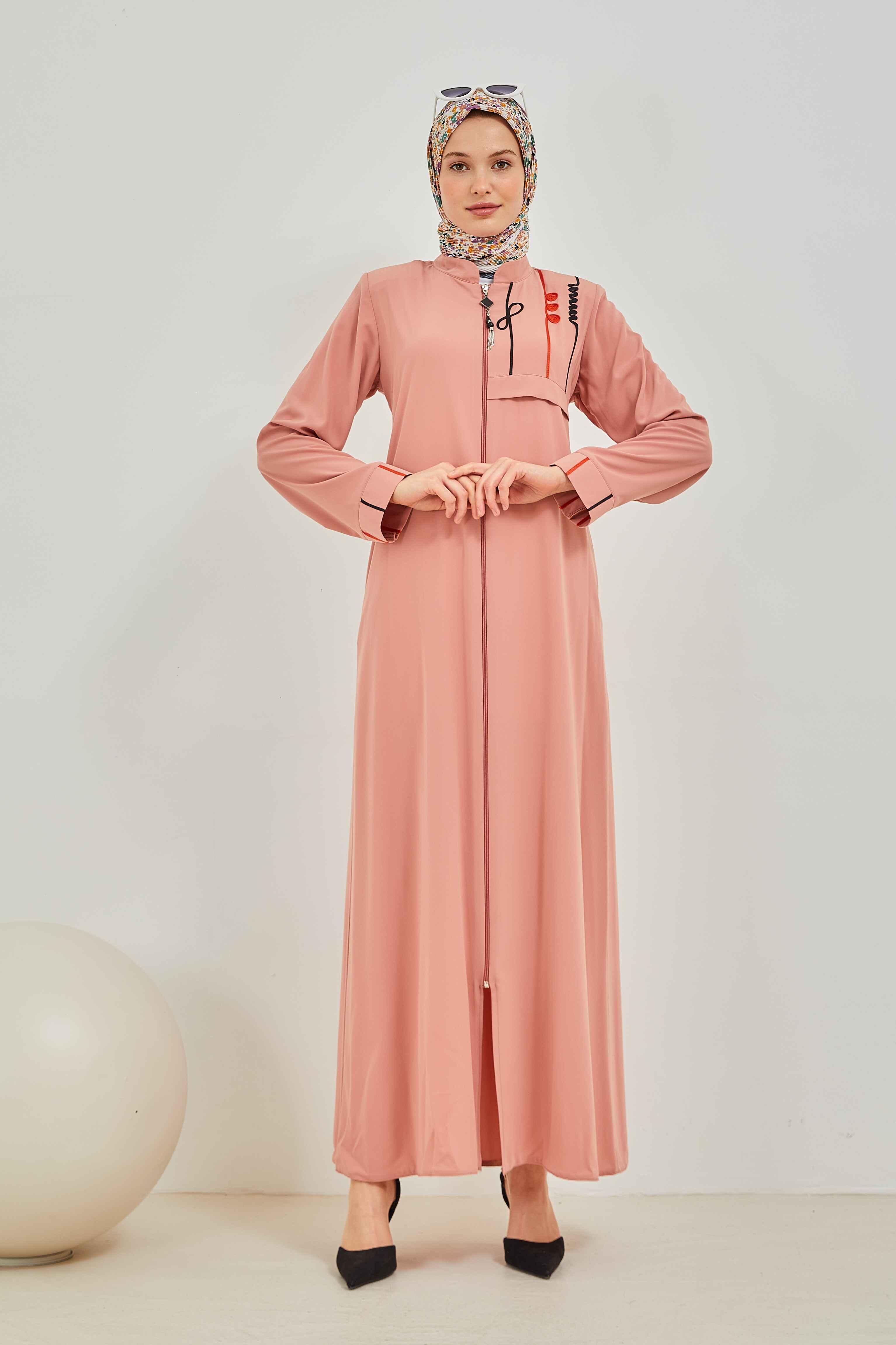 Omzu Nakışlı Ferace Pembe | 2090-3