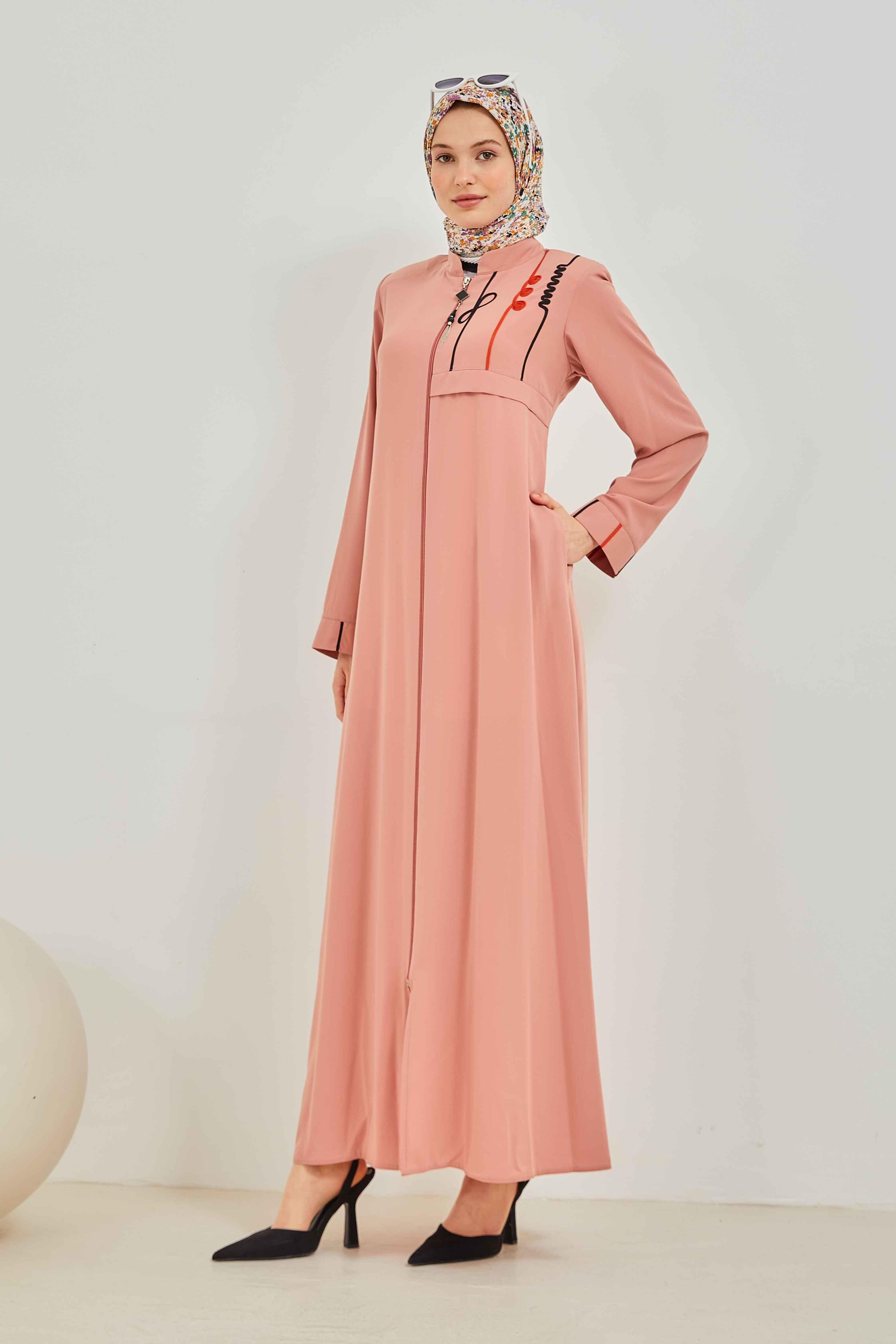 Omzu Nakışlı Ferace Pembe | 2090-3