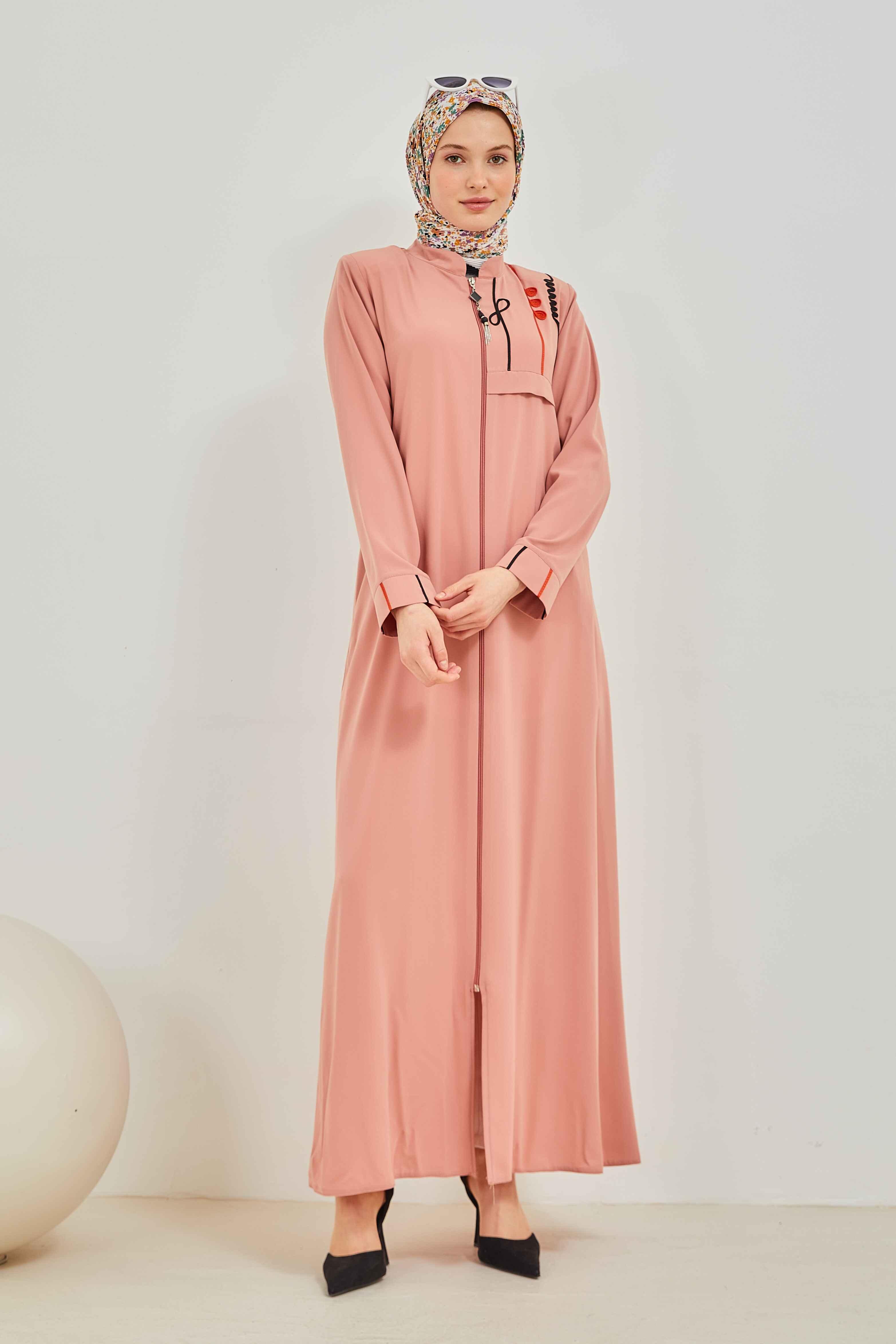 Omzu Nakışlı Ferace Pembe | 2090-3