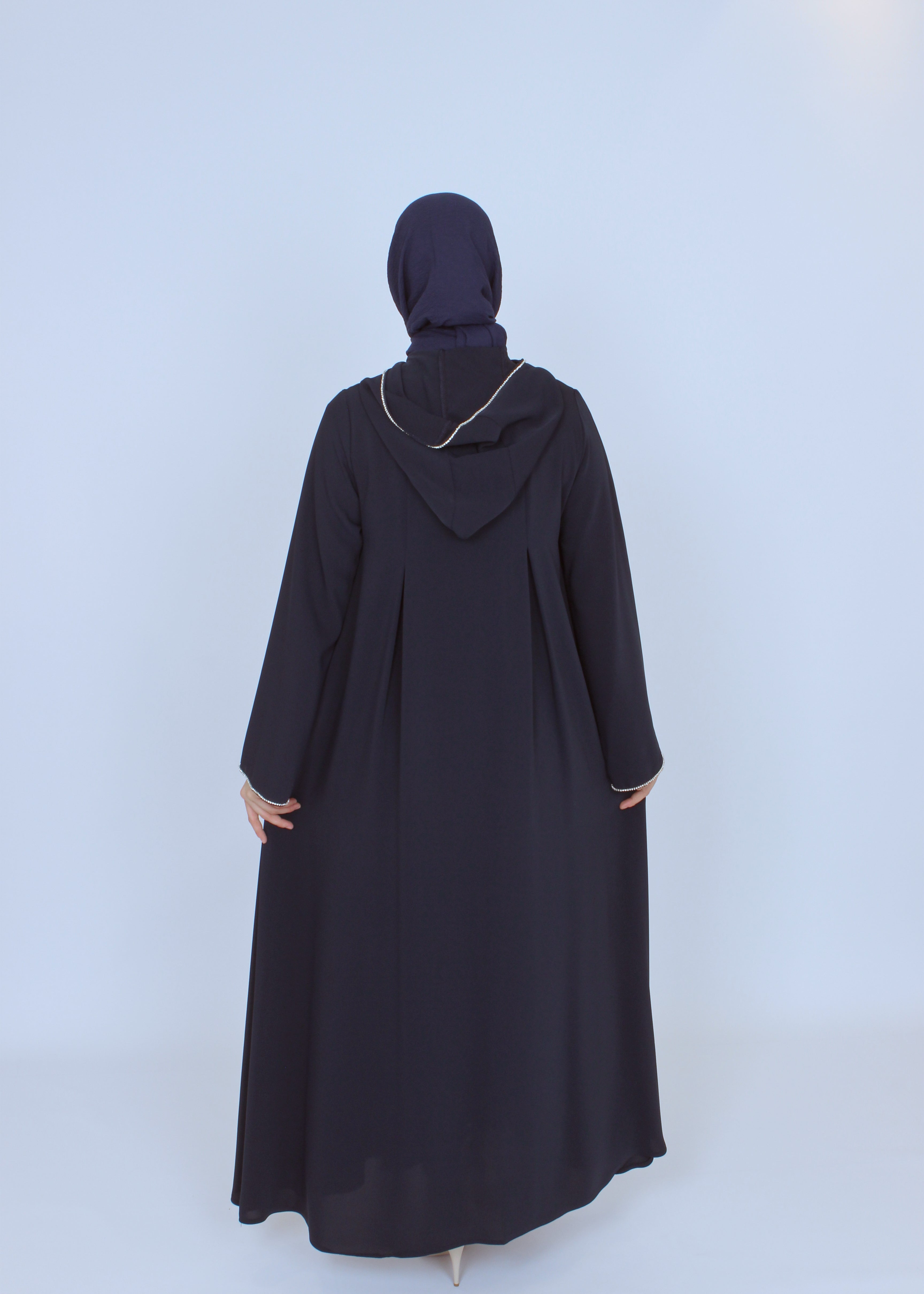 Şerit Taşlı Kapüşonlu Abaya Ferace Lacivert | 21145