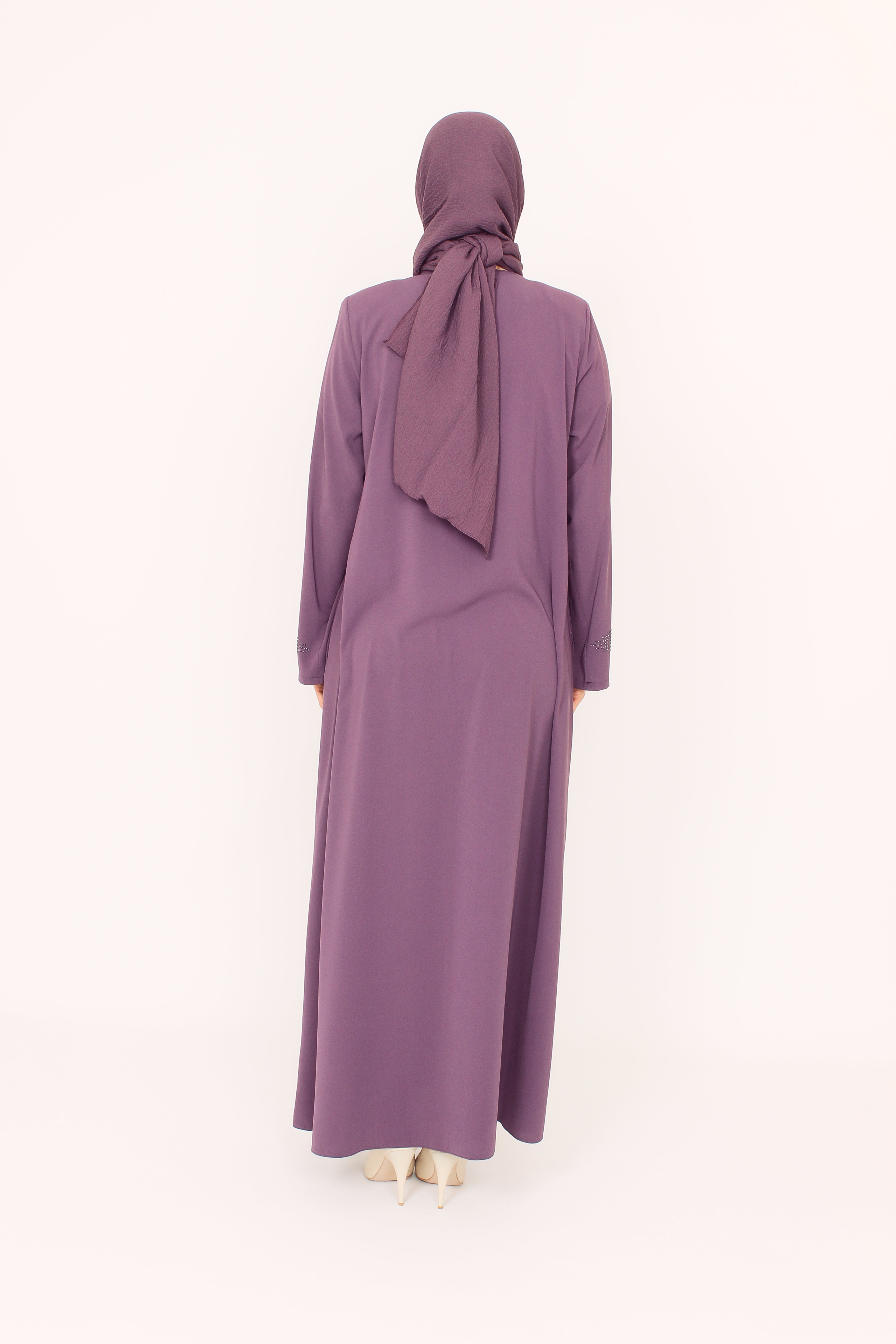 Yandan Bağlamalı Taş İşlemeli Ferace Mor | 211512