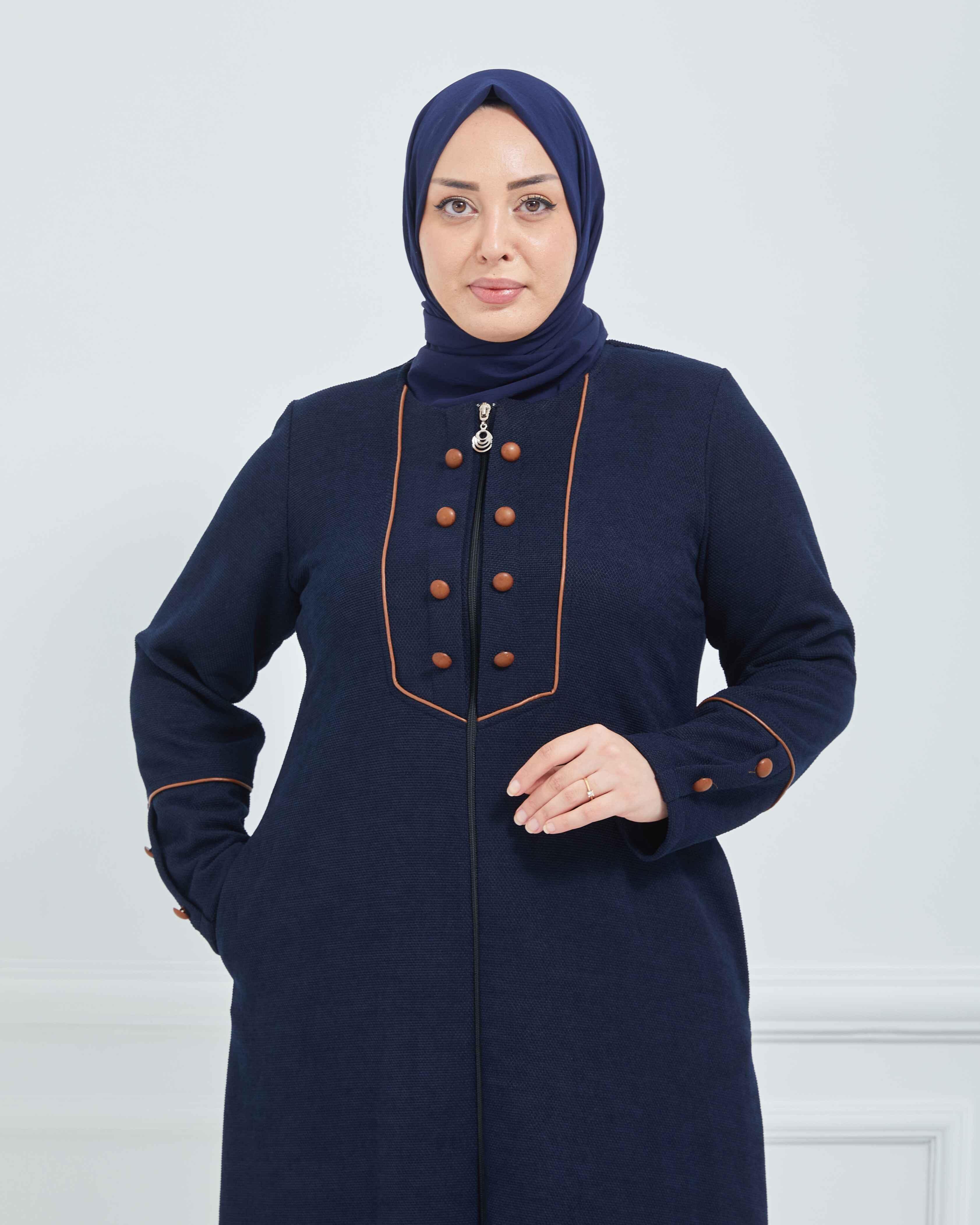 Önü ve Bilekleri Düğme Detaylı Biyeli Mevsimlik Ferace Lacivert | K208525