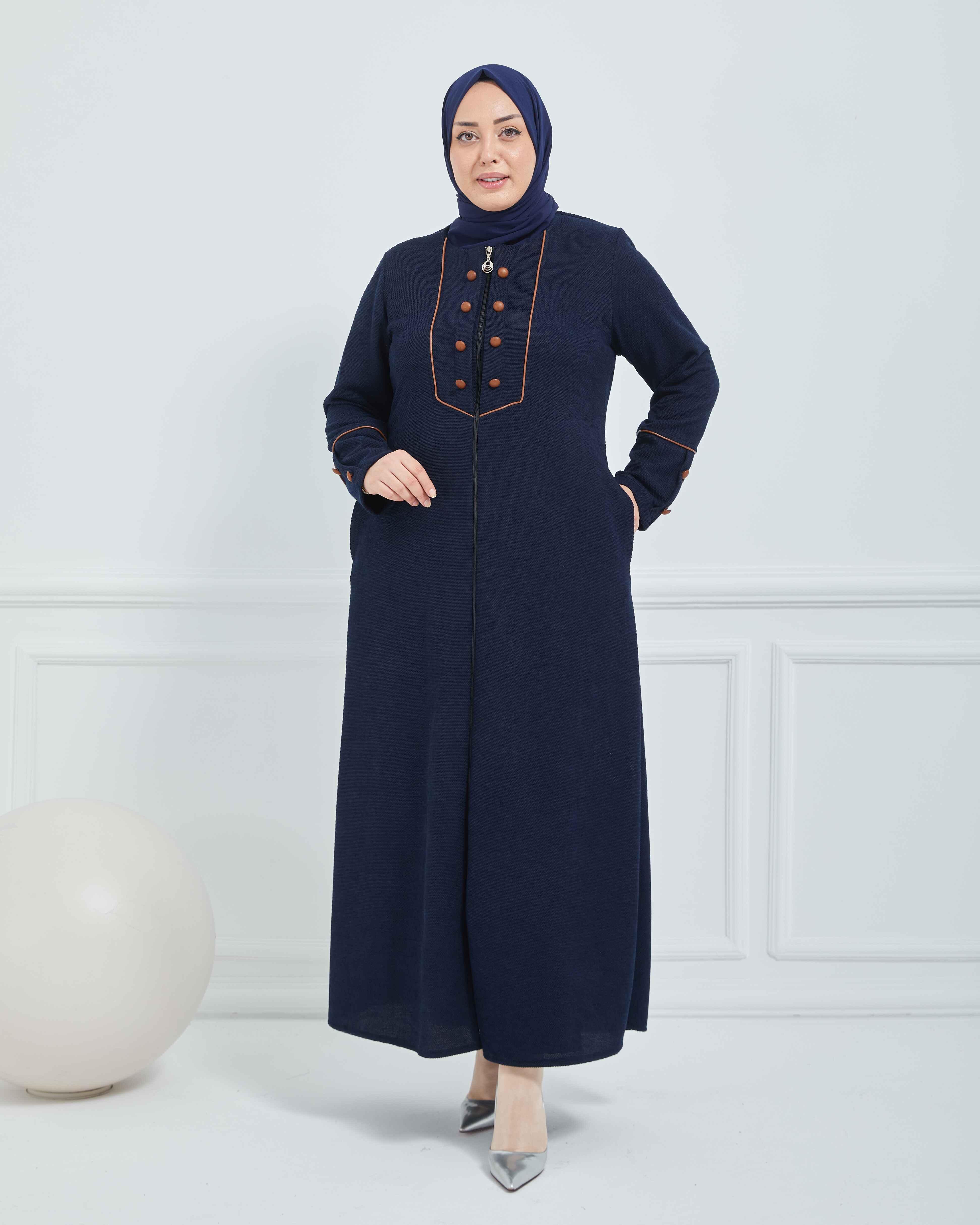 Önü ve Bilekleri Düğme Detaylı Biyeli Mevsimlik Ferace Lacivert | K208525