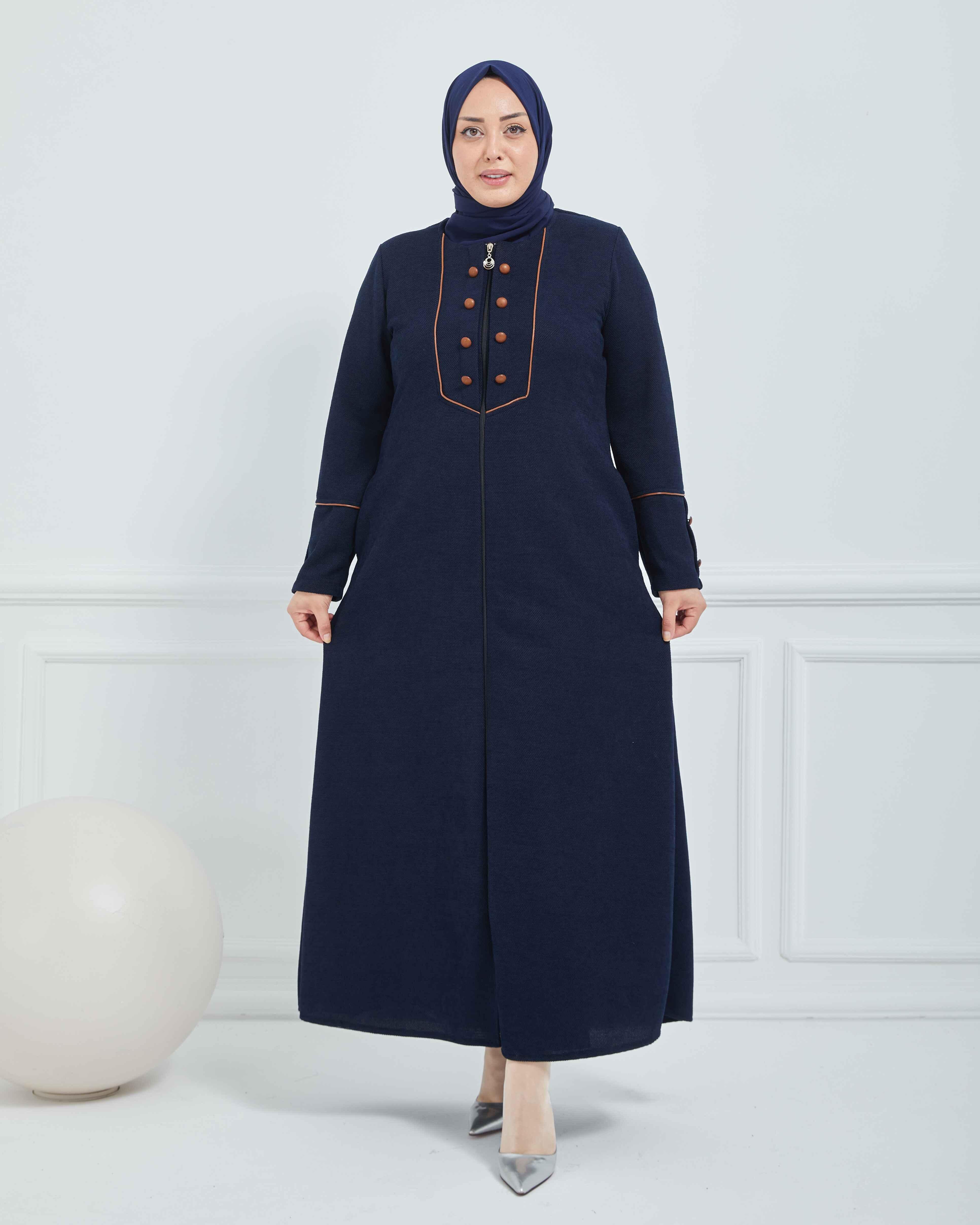 Önü ve Bilekleri Düğme Detaylı Biyeli Mevsimlik Ferace Lacivert | K208525