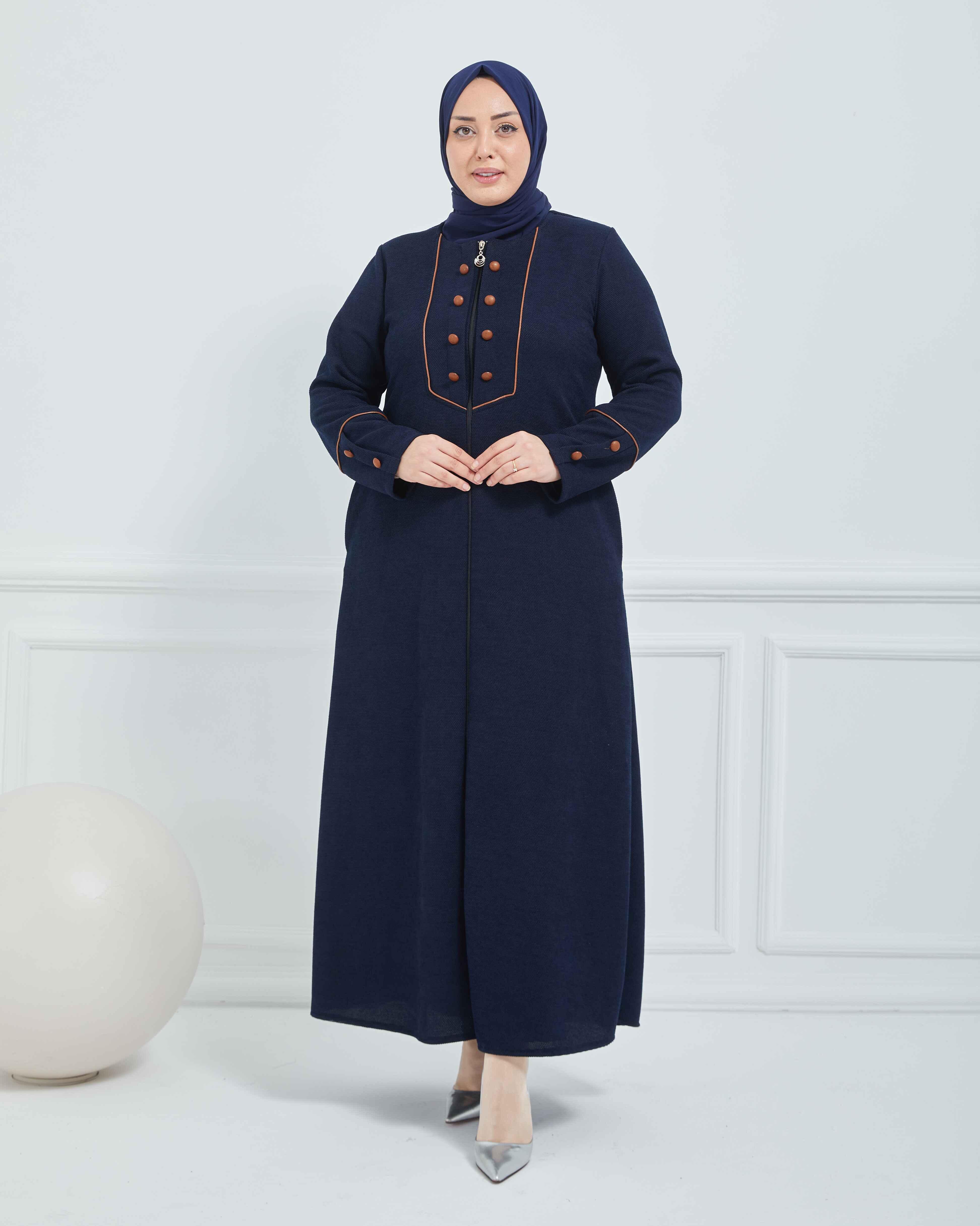 Önü ve Bilekleri Düğme Detaylı Biyeli Mevsimlik Ferace Lacivert | K208525