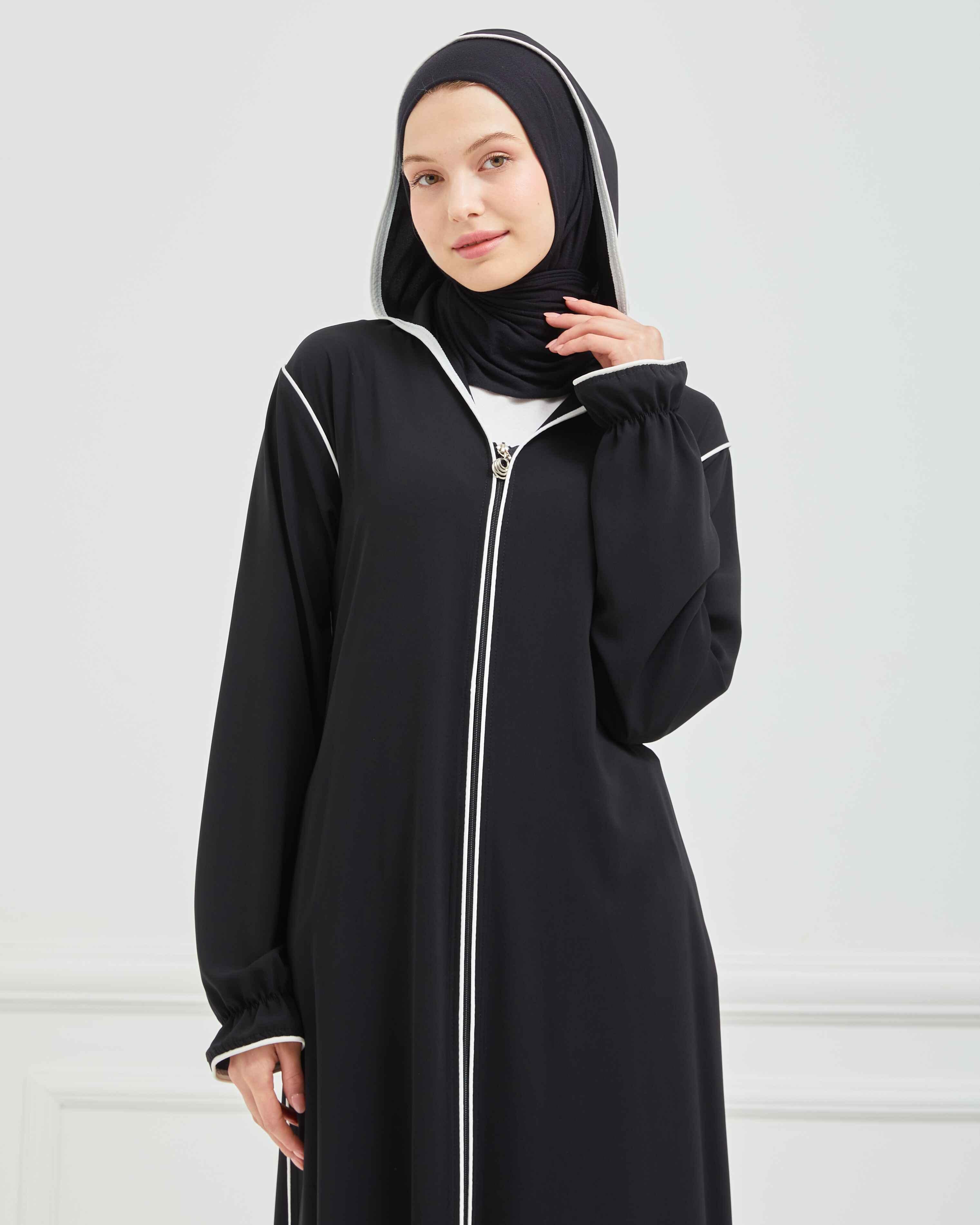 Kapşonlu ve Biyeli Ferace Siyah | 20951