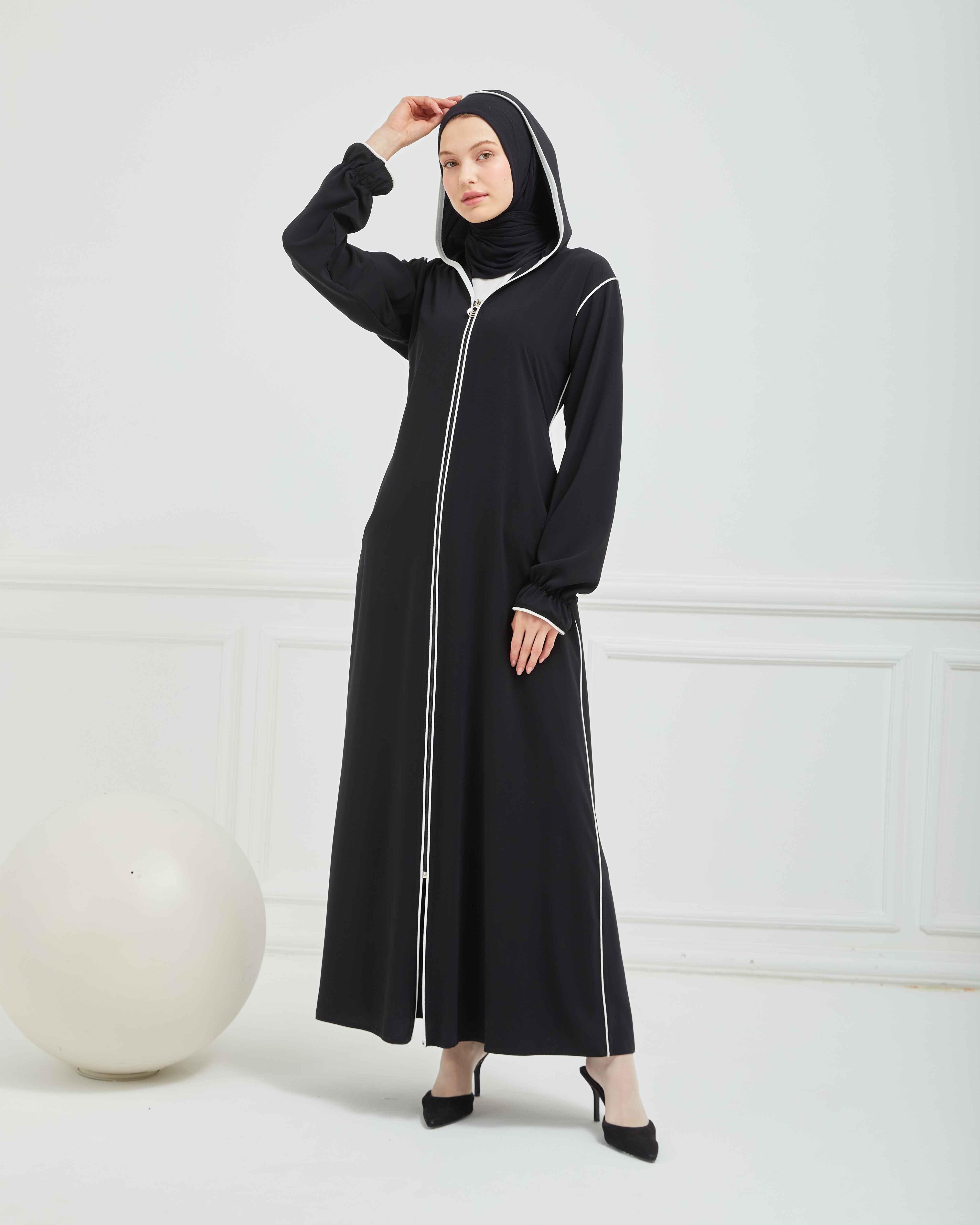 Kapşonlu ve Biyeli Ferace Siyah | 20951