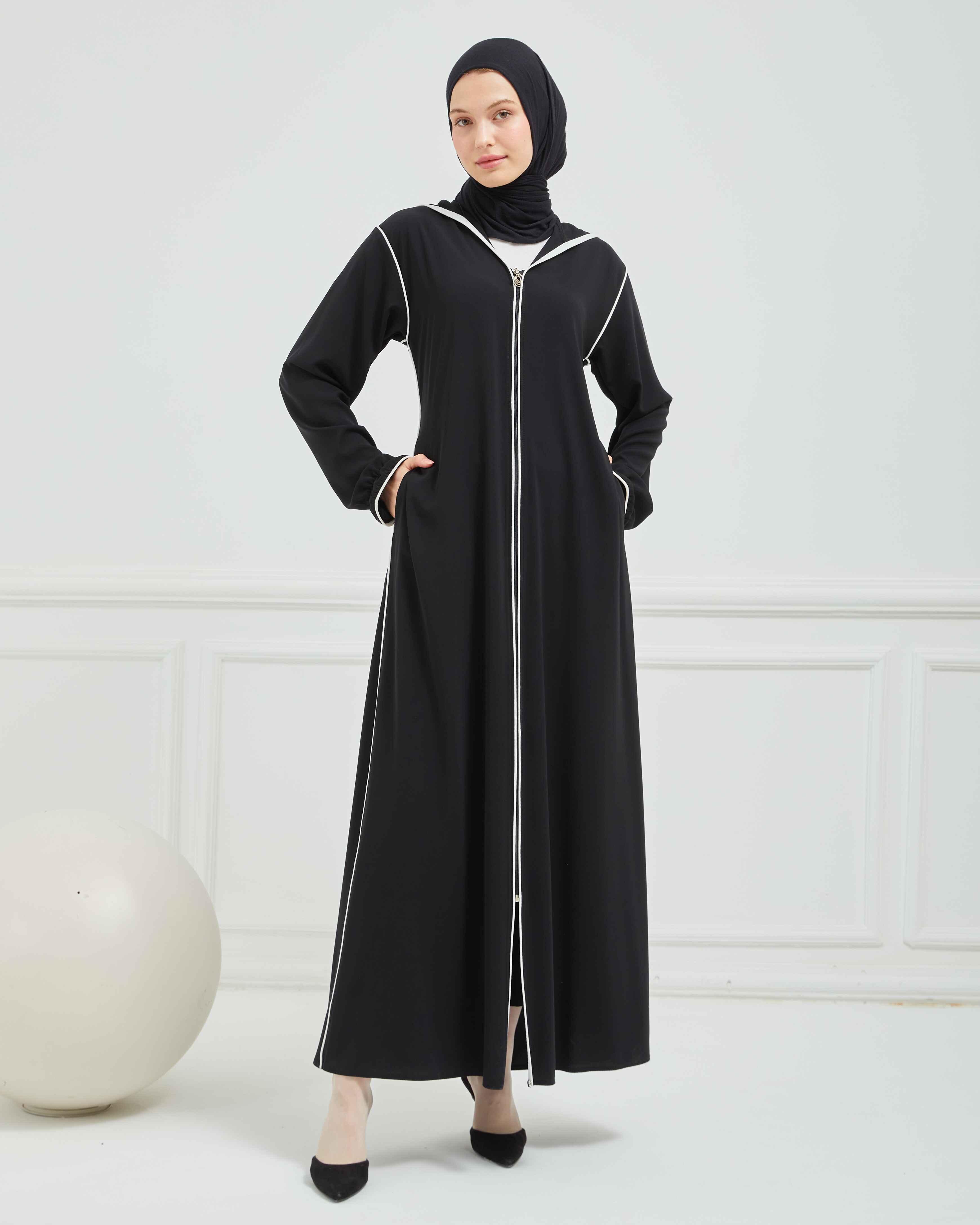 Kapşonlu ve Biyeli Ferace Siyah | 20951