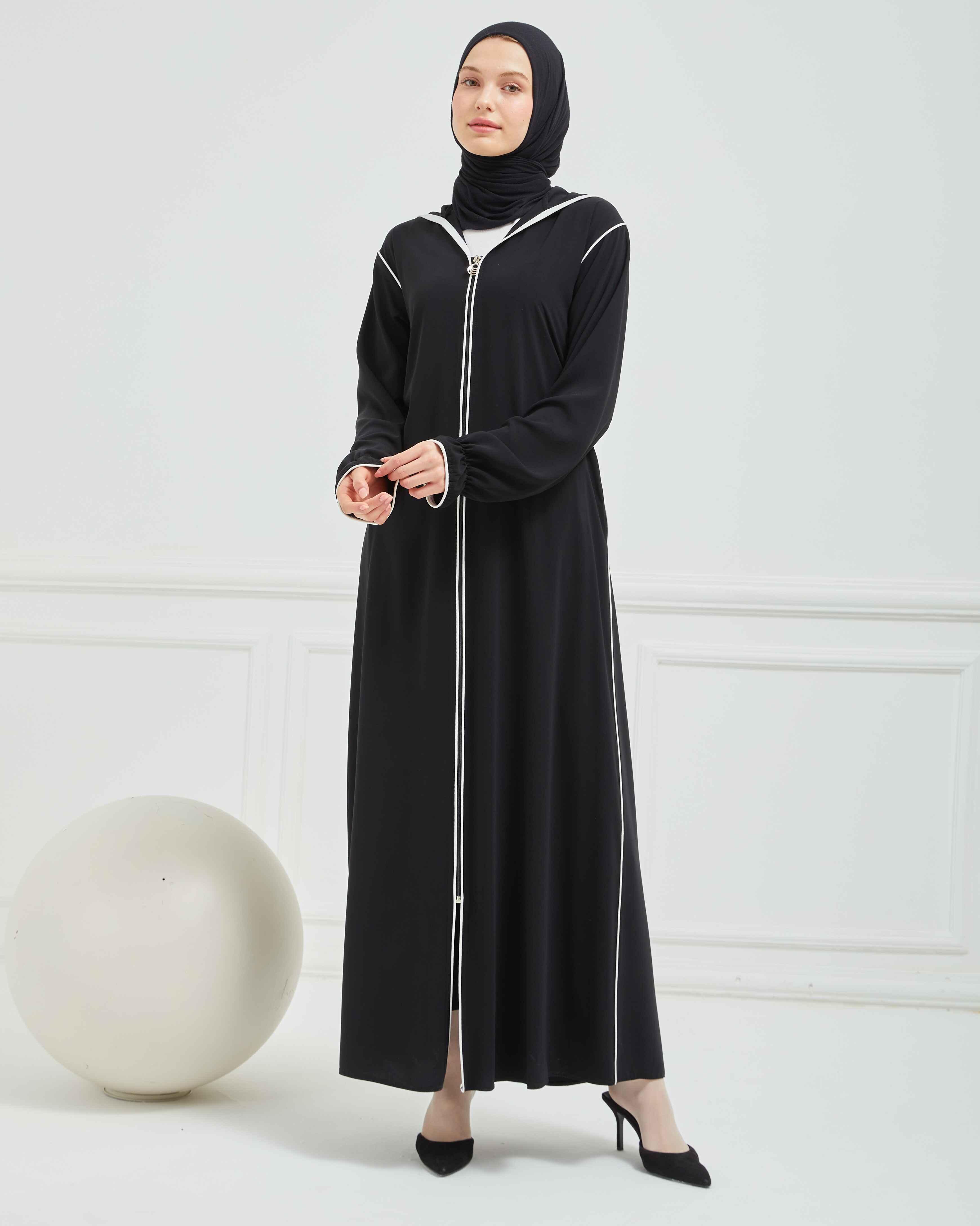 Kapşonlu ve Biyeli Ferace Siyah | 20951