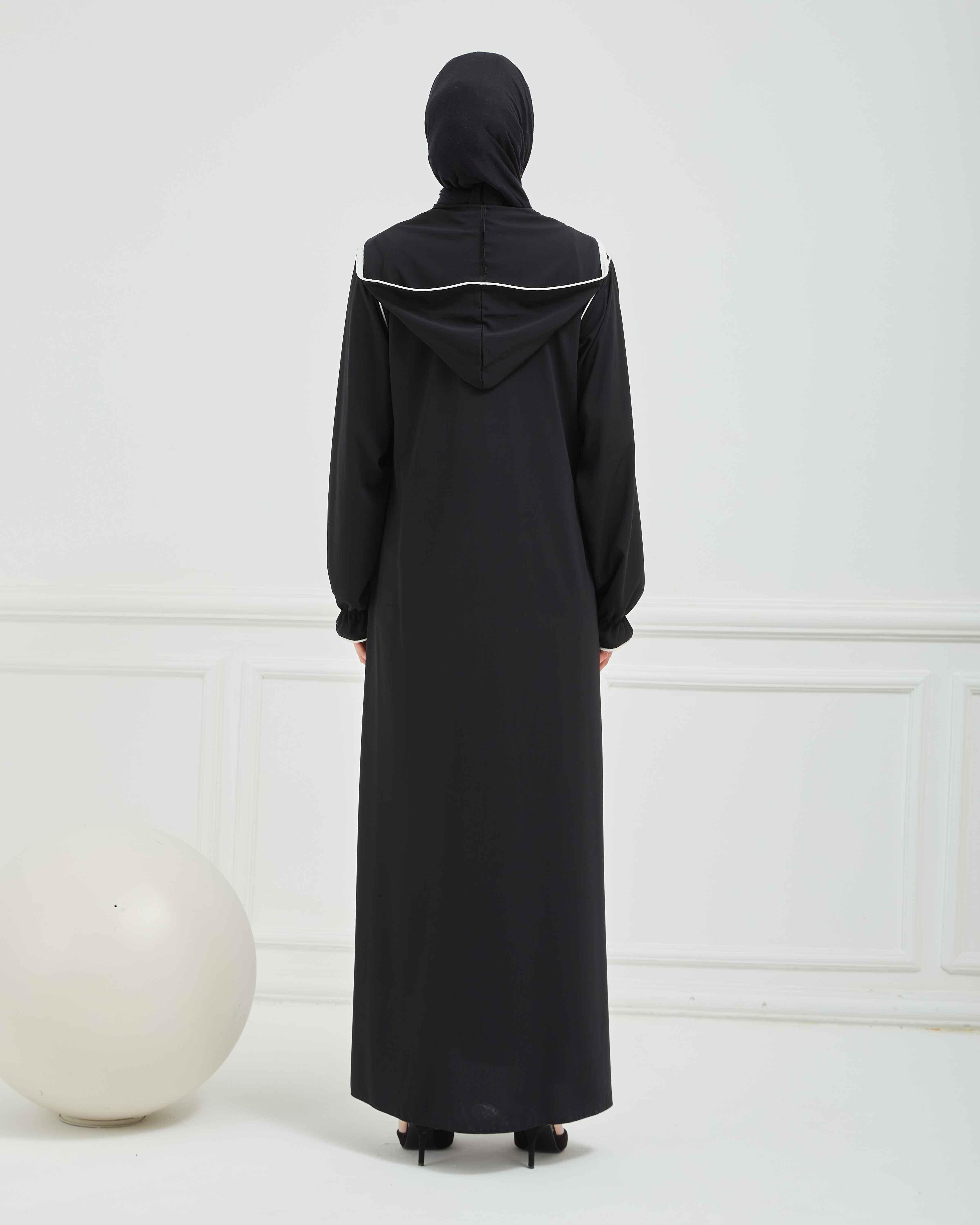 Kapşonlu ve Biyeli Ferace Siyah | 20951