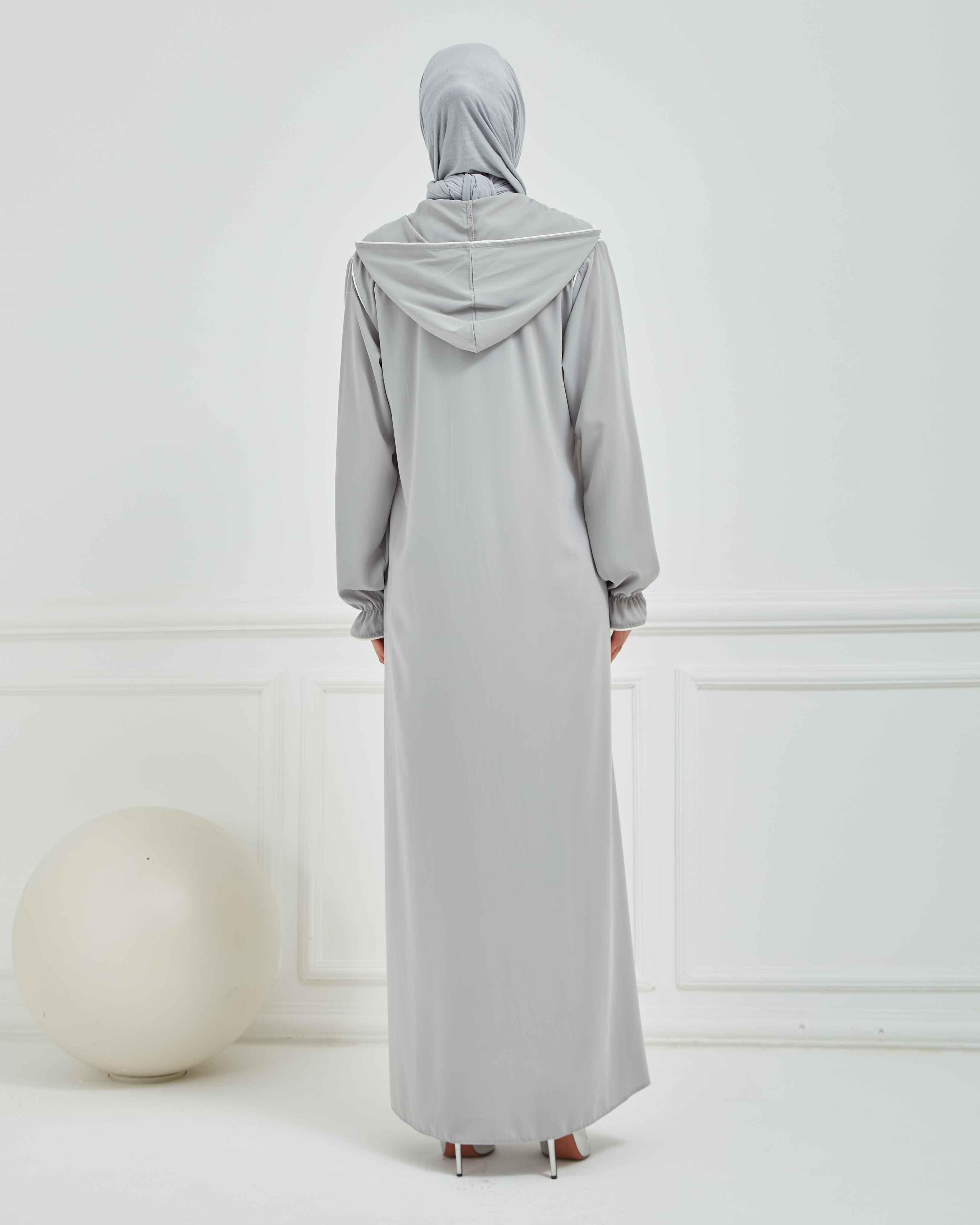 Kapşonlu ve Biyeli Ferace Gri | 209524