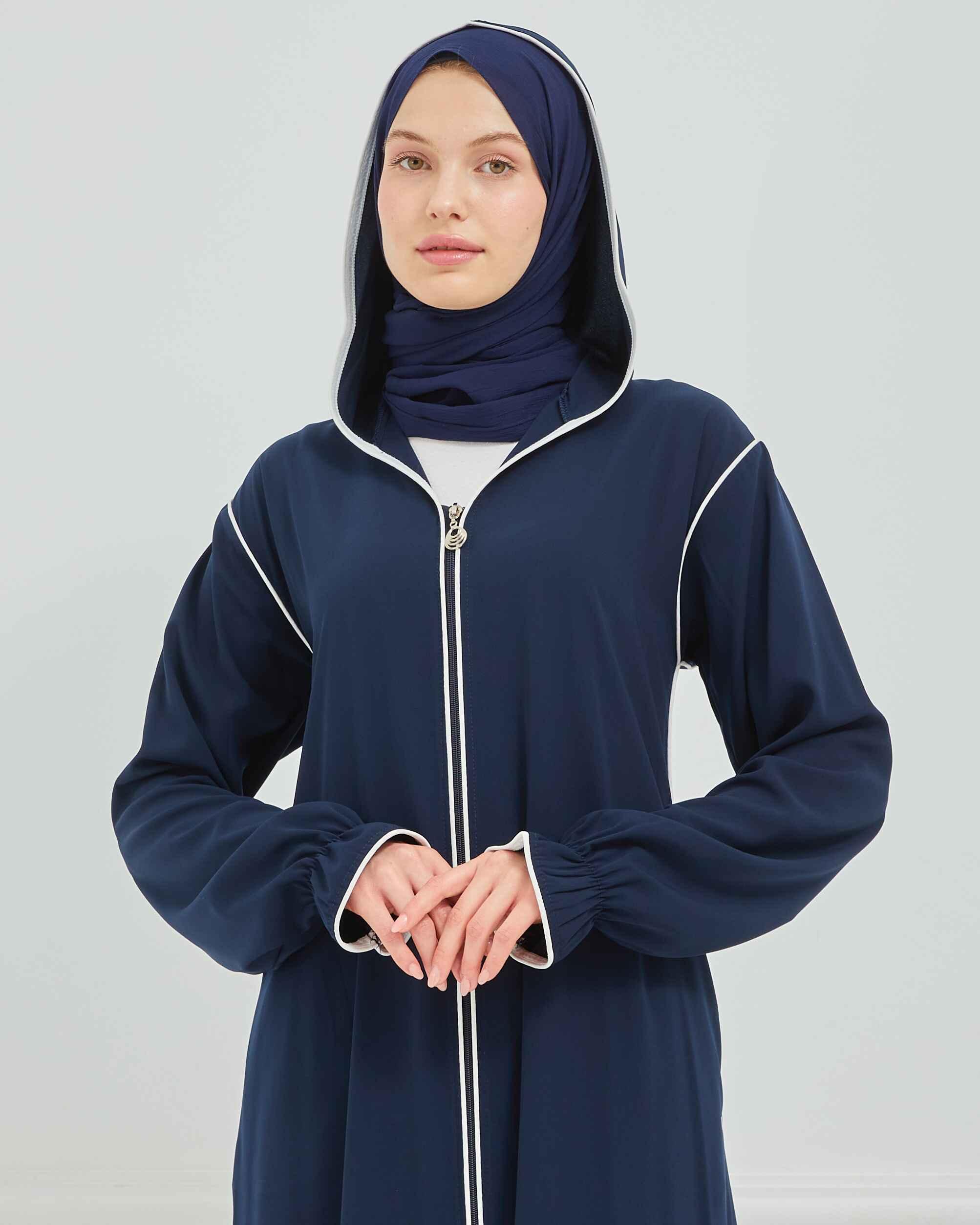 Kapşonlu ve Biyeli Ferace Lacivert | 20955