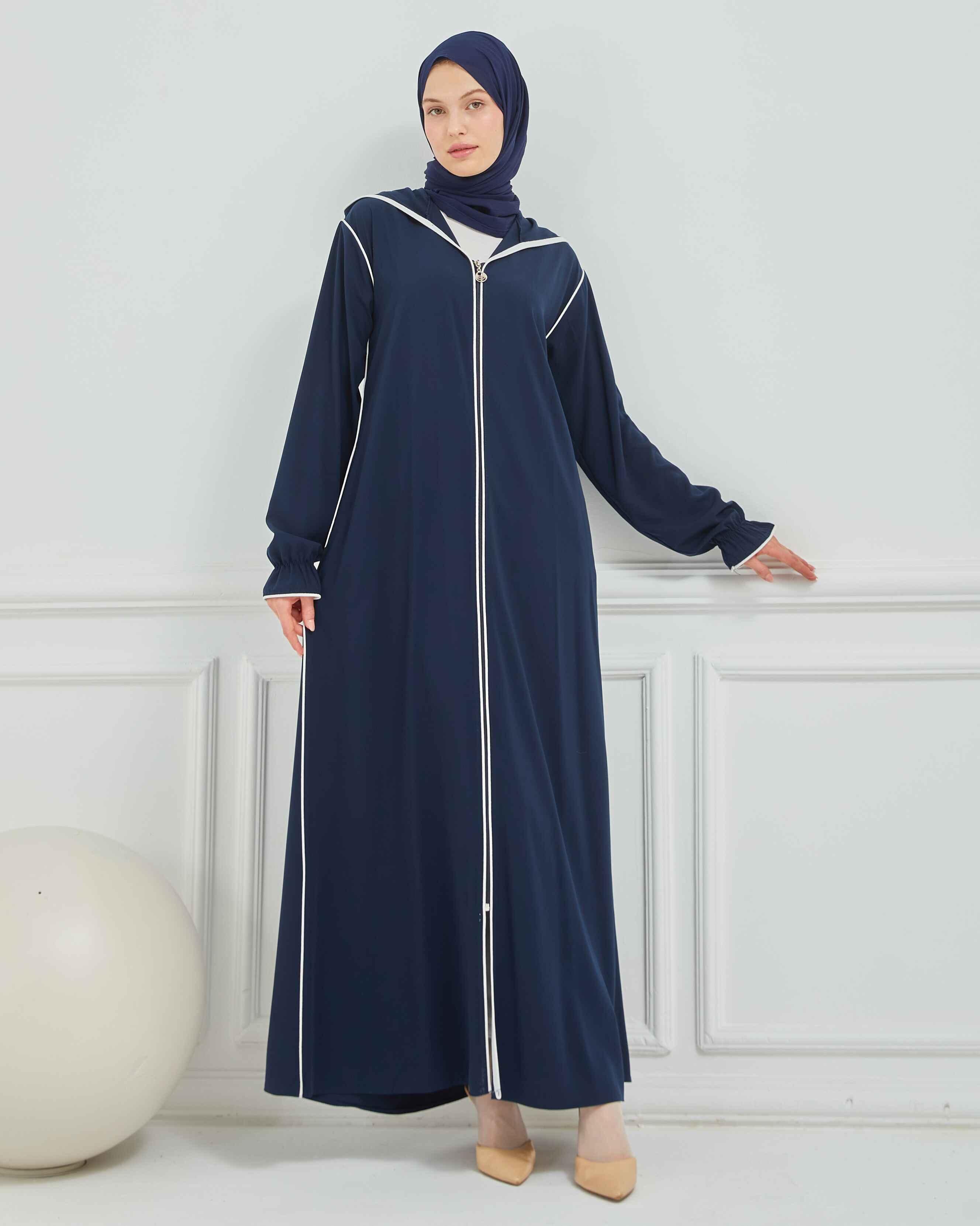 Kapşonlu ve Biyeli Ferace Lacivert | 20955