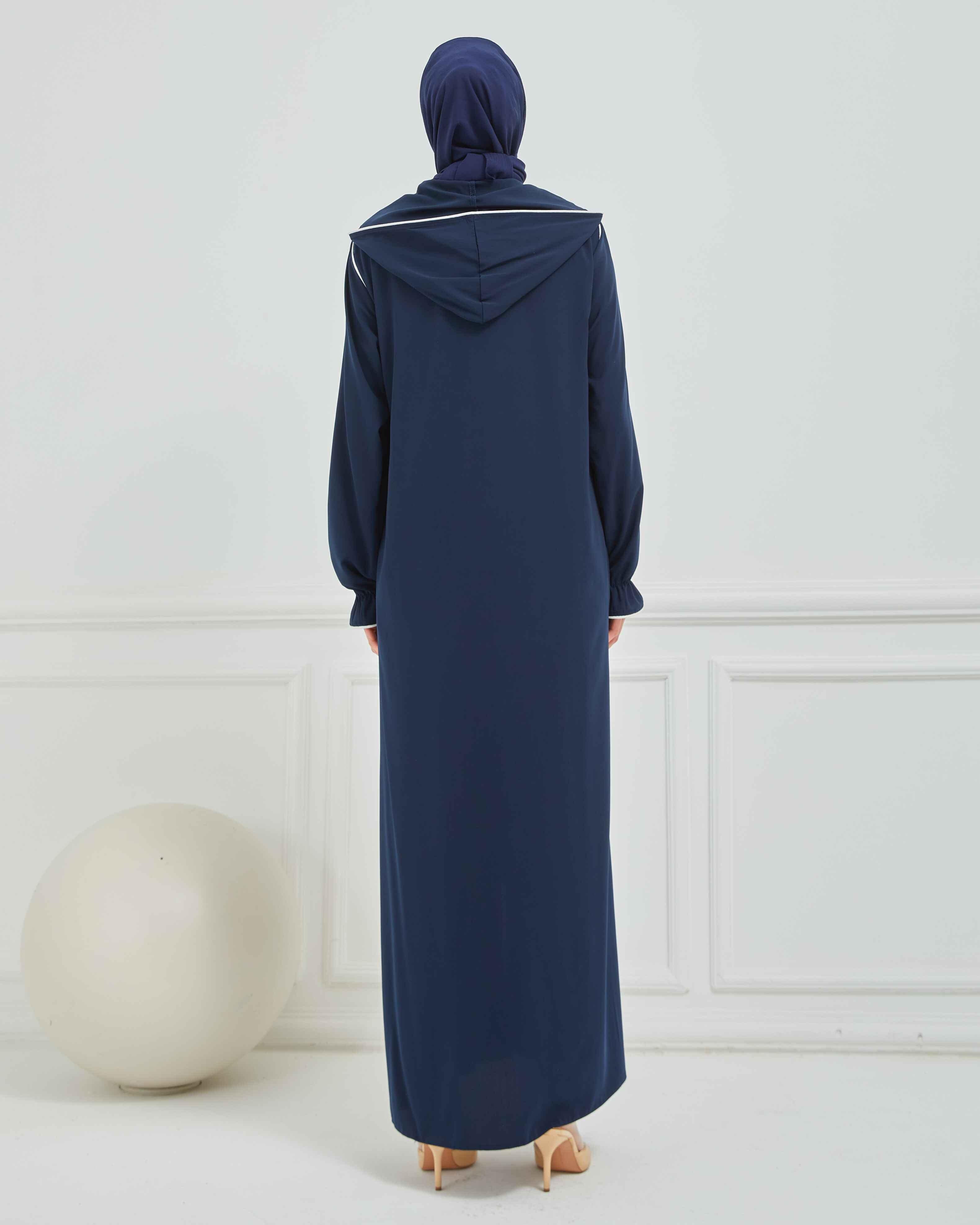 Kapşonlu ve Biyeli Ferace Lacivert | 20955