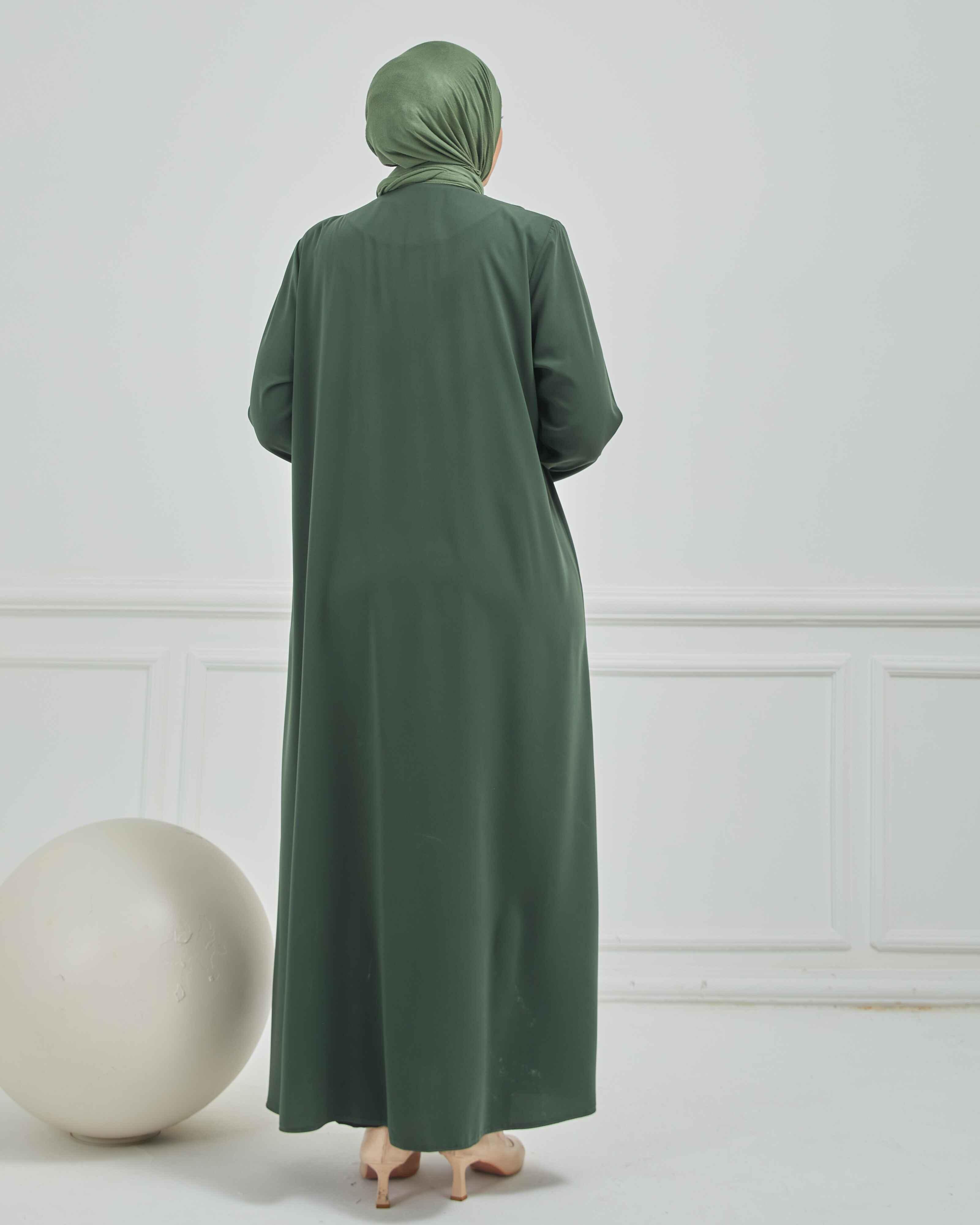 Önü Ve Cebi Nakışlı Büyük Beden Ferace Haki | 204169