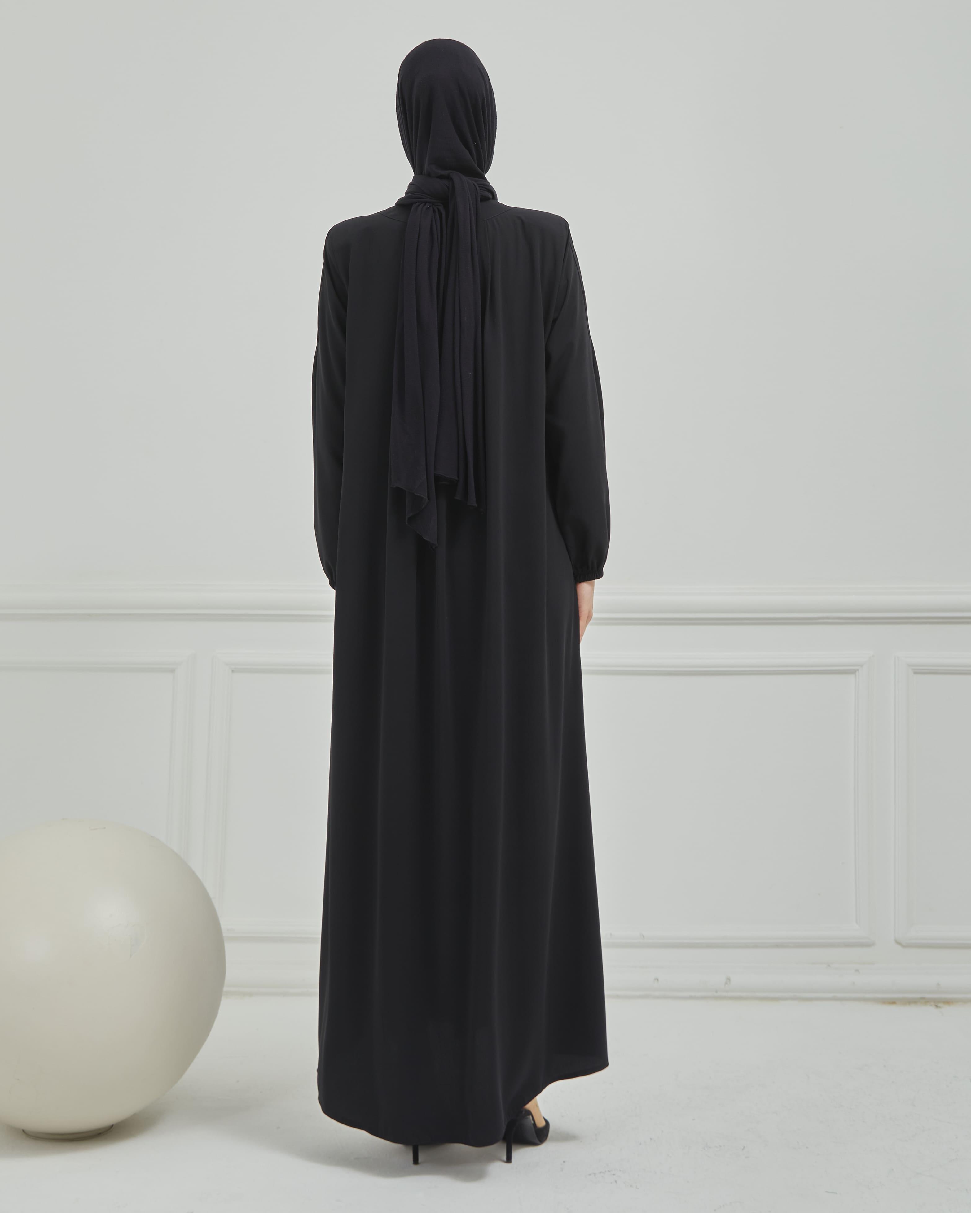 Önü ve Arkası Pileli Ferace Siyah | 21041
