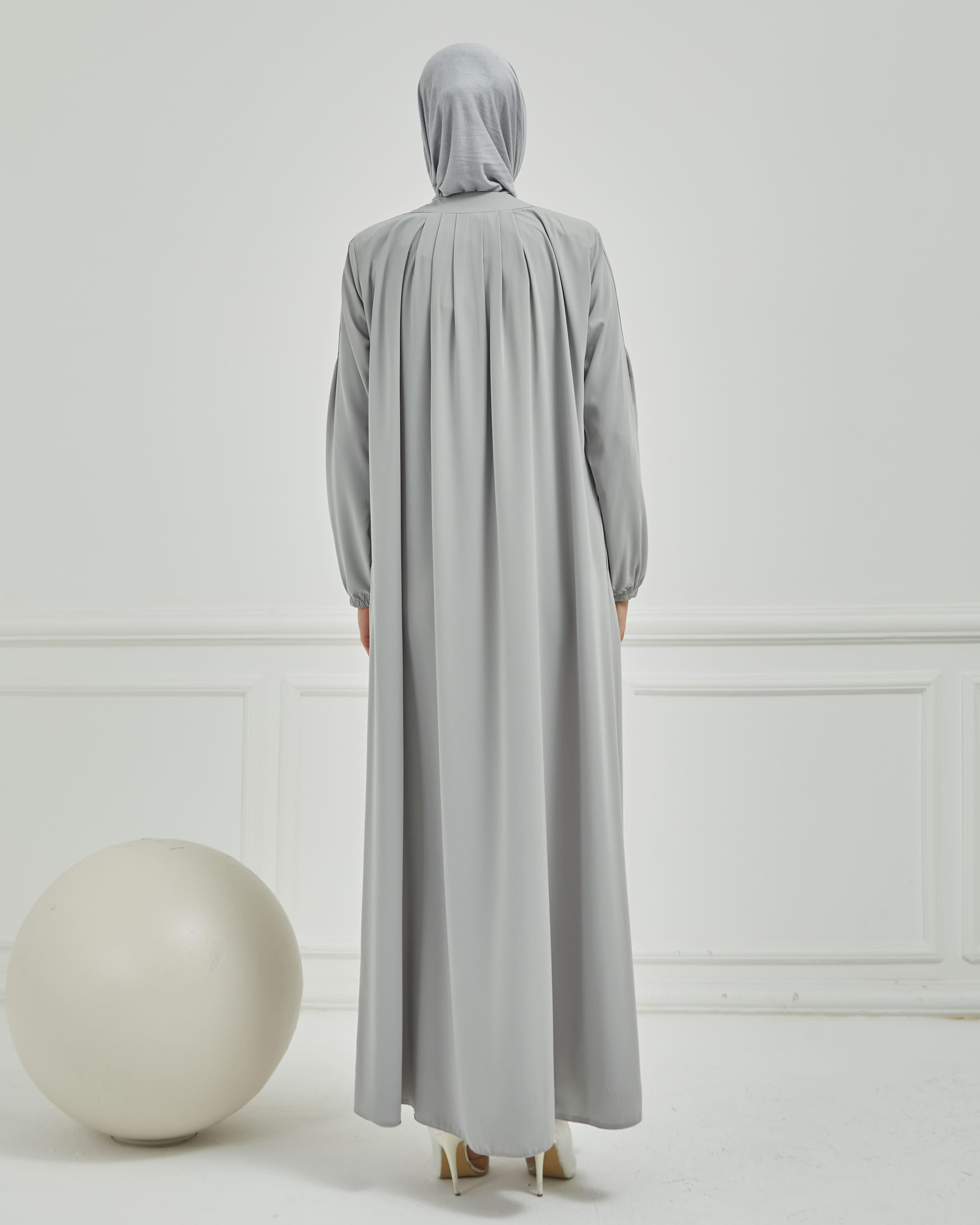 Önü ve Arkası Pileli Ferace Gri | 210424