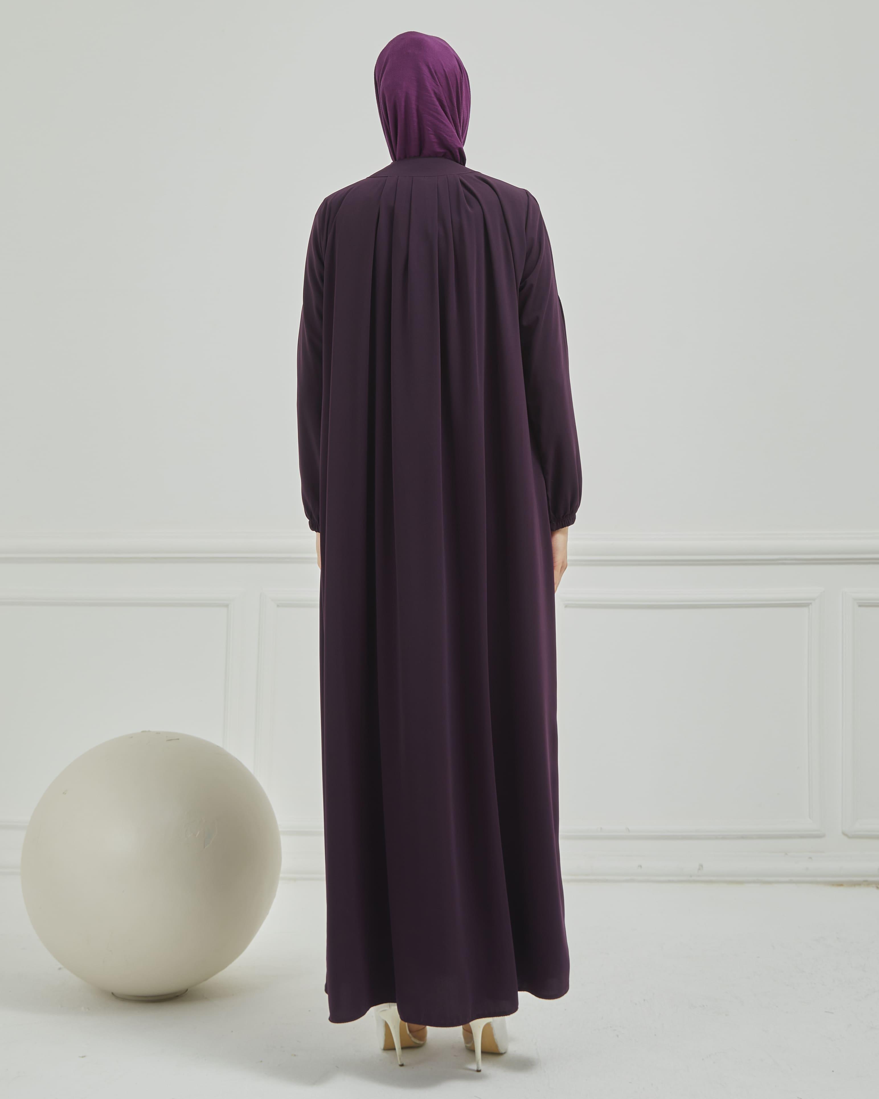 Önü ve Arkası Pileli Ferace Mürdüm | 21048