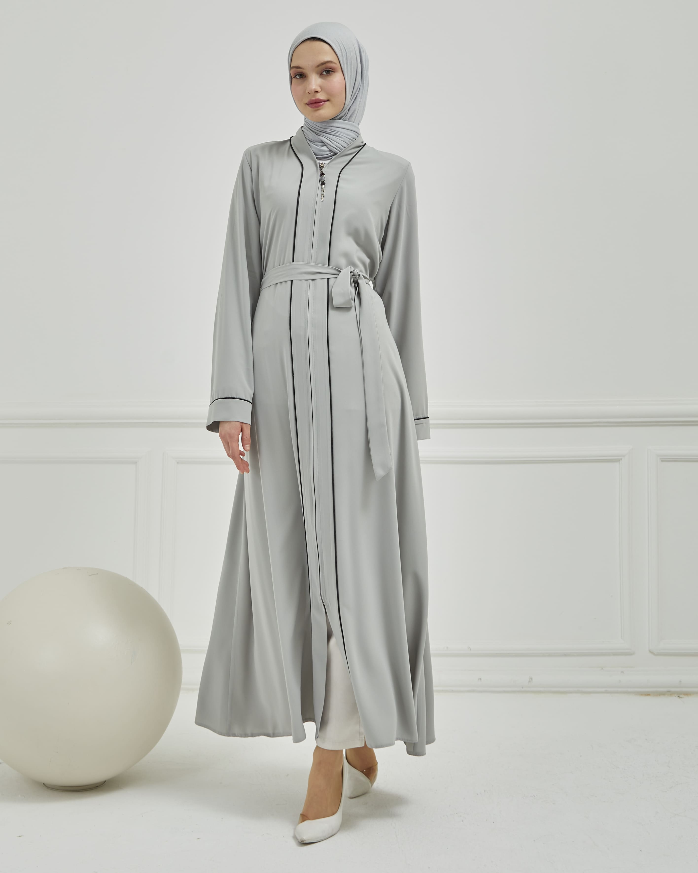 Biye Detaylı Abaya Ferace Gri | 2067024