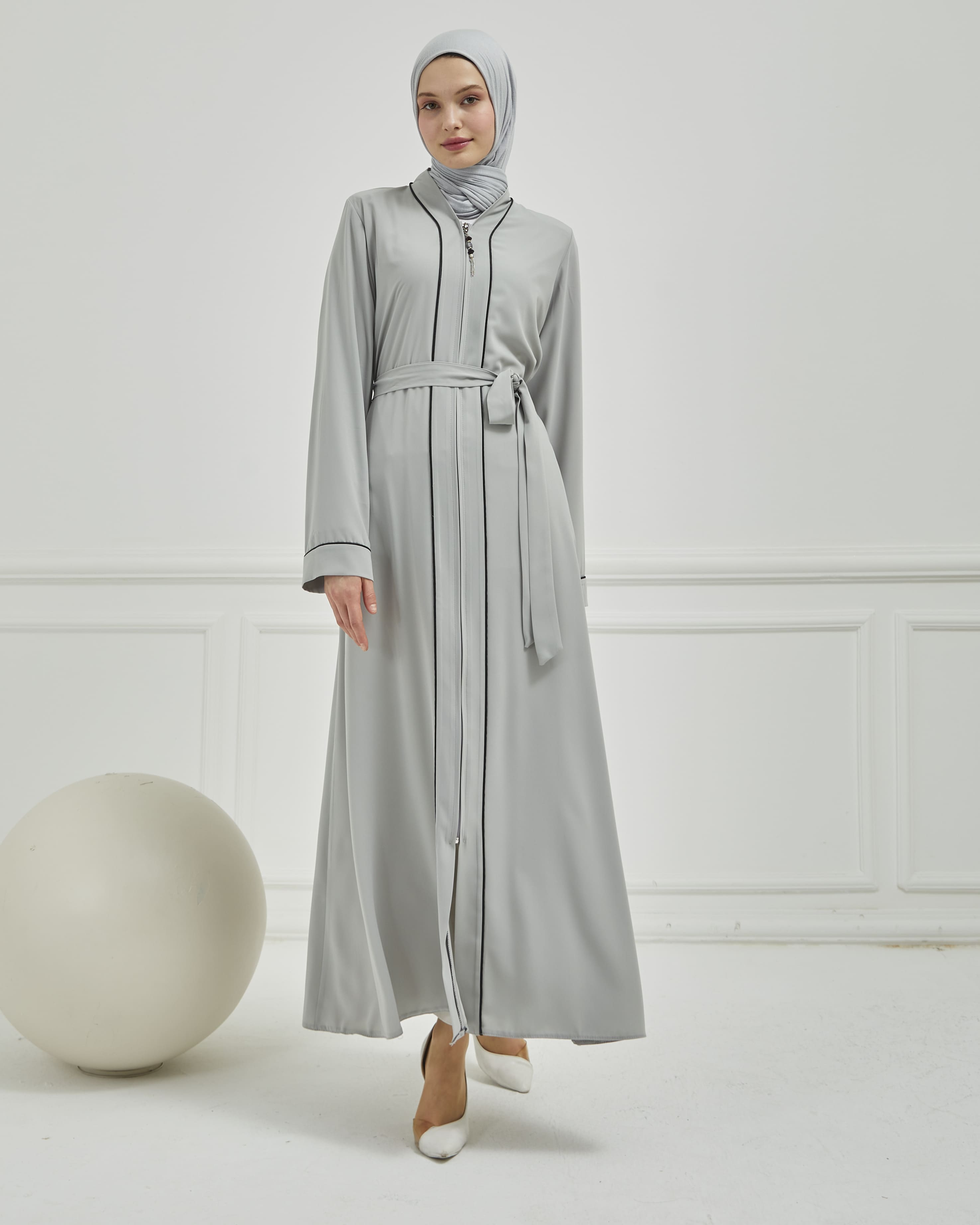 Biye Detaylı Abaya Ferace Gri | 2067024