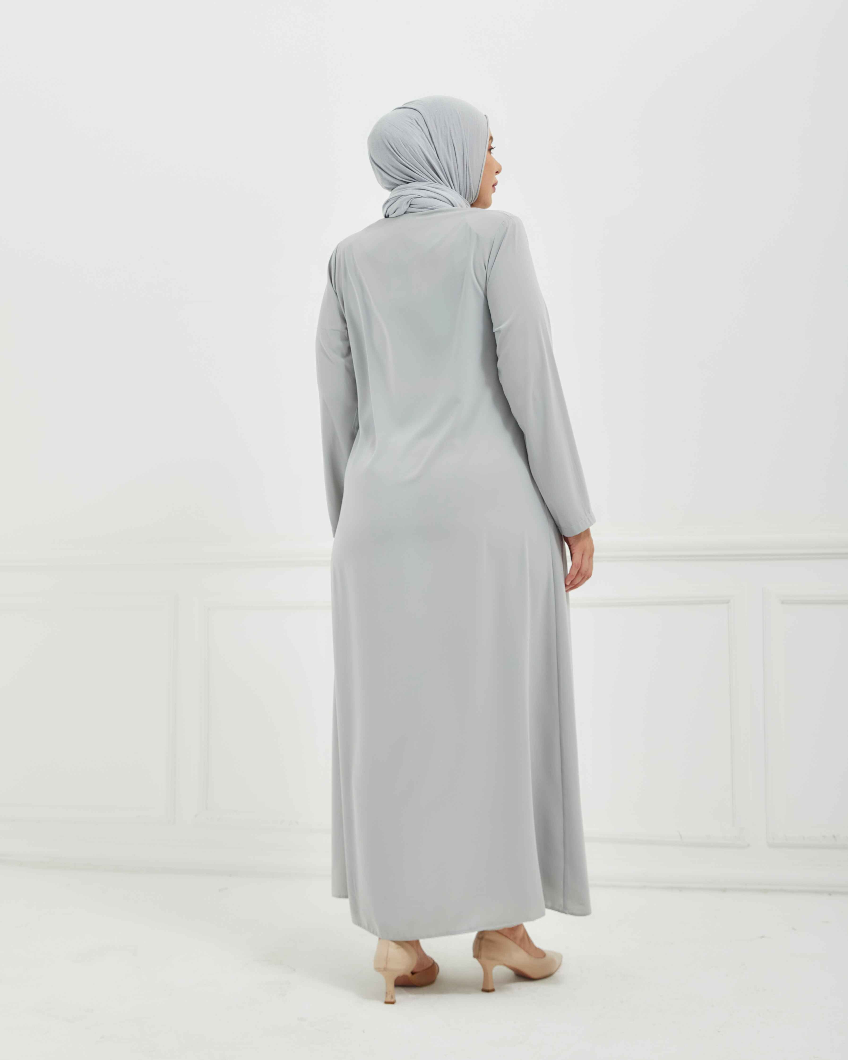 Önü Çift Şeritli Taş İşlemeli Büyük Beden Ferace Gri | 2066424