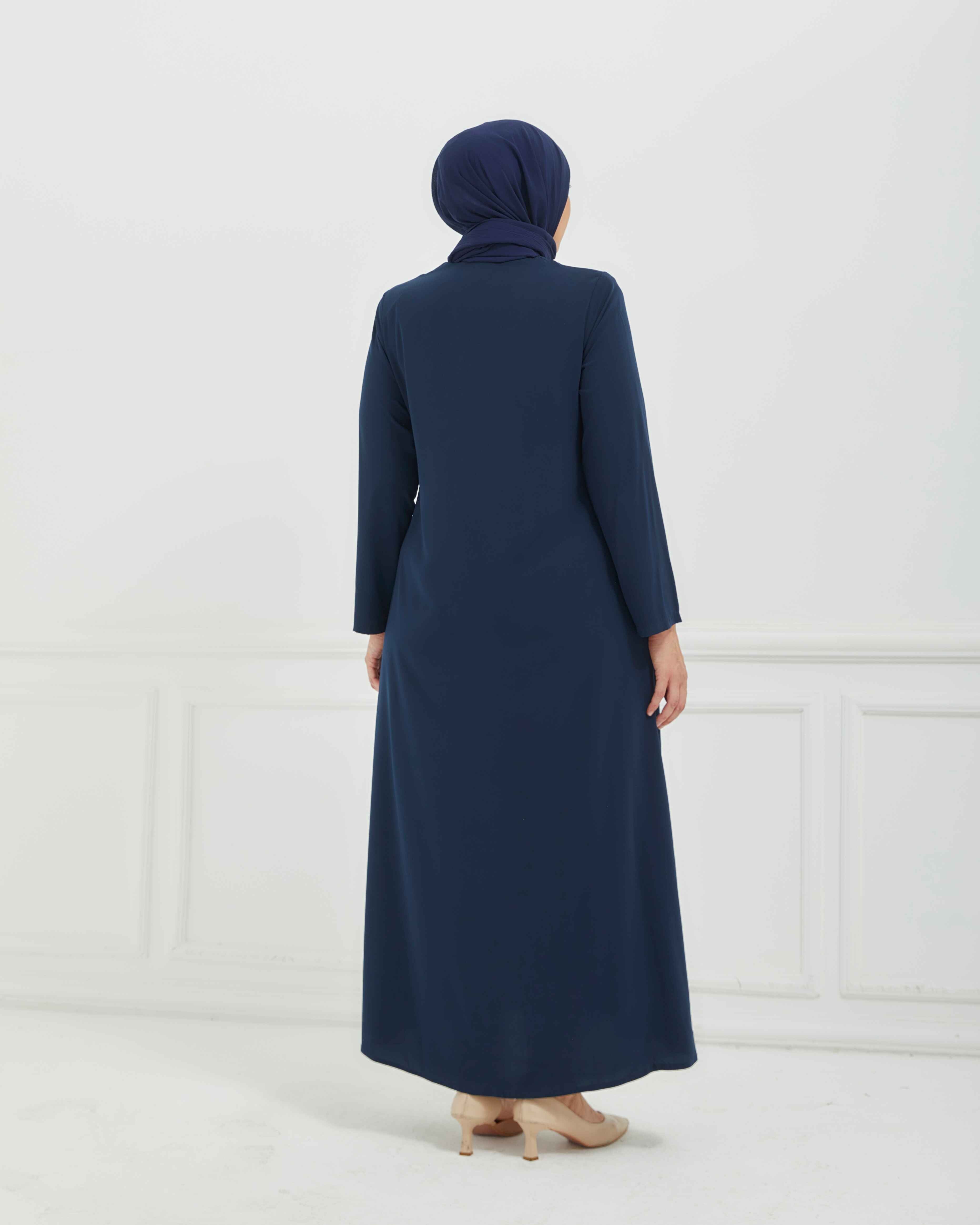 Önü Çift Şeritli Taş İşlemeli Büyük Beden Ferace Lacivert | 206645