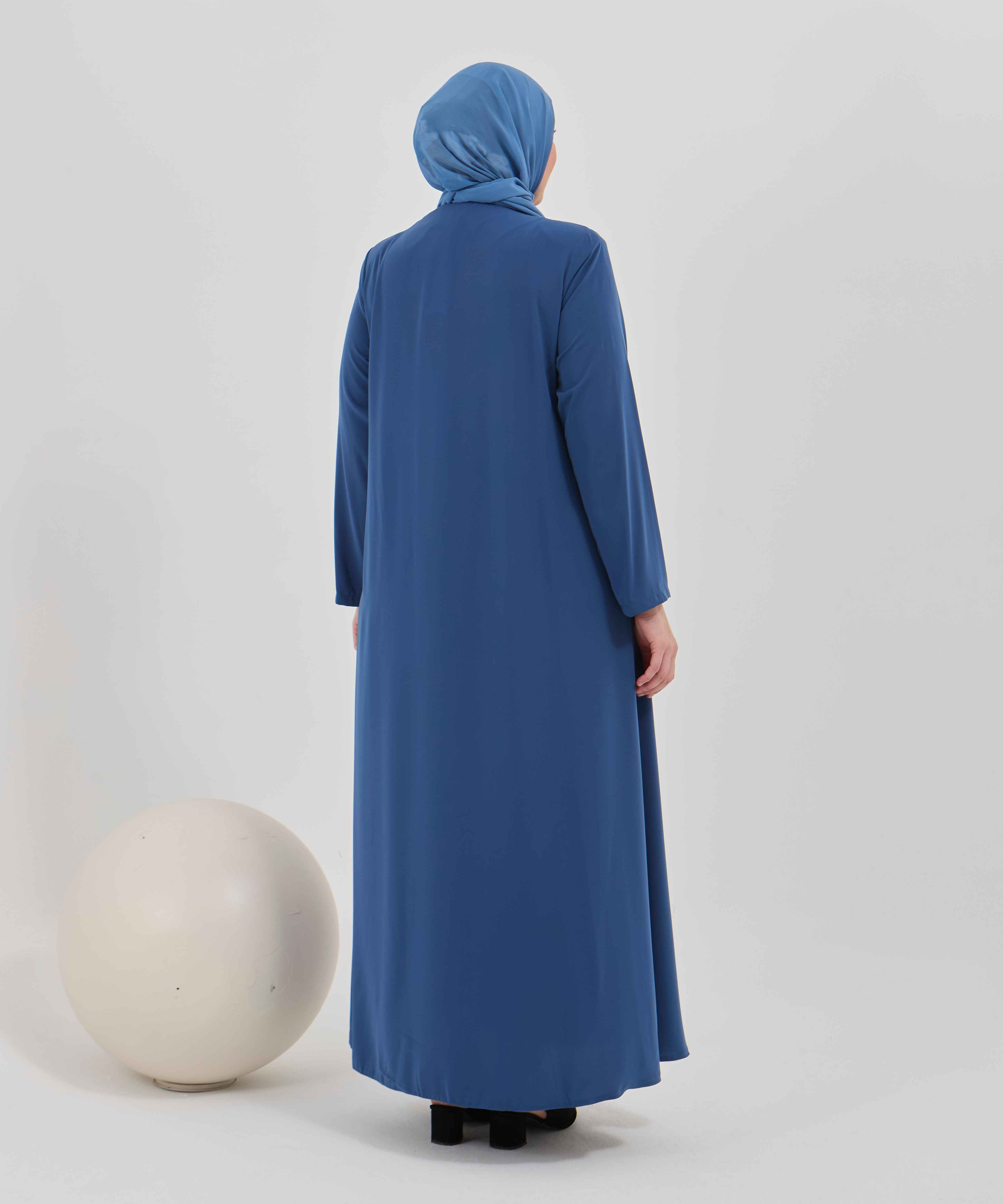 Önü Ve Cebi Zarif Nakış İşlemeli Büyük Beden Ferace İndigo | 2041126