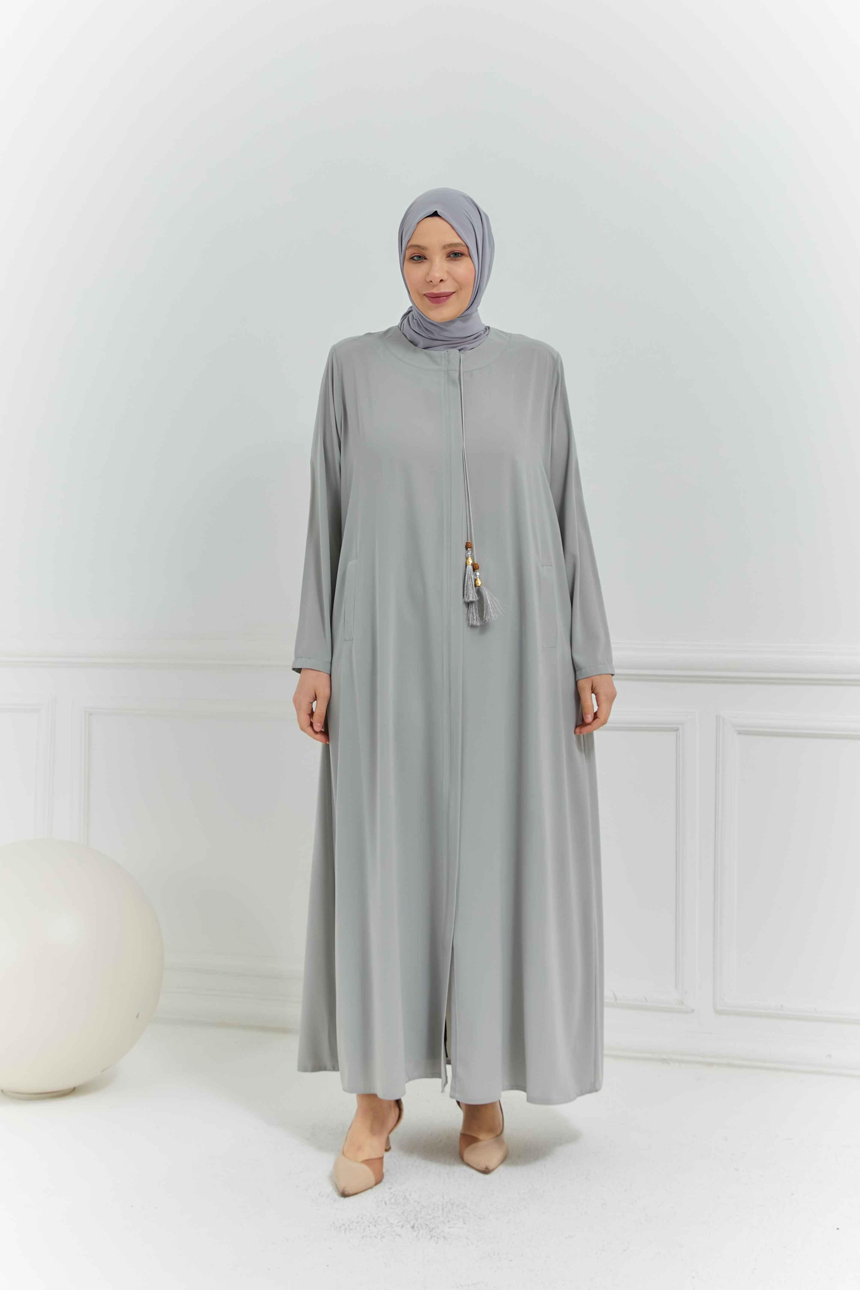 Umrelik Sade Büyük Beden Ferace Gri | 2041024