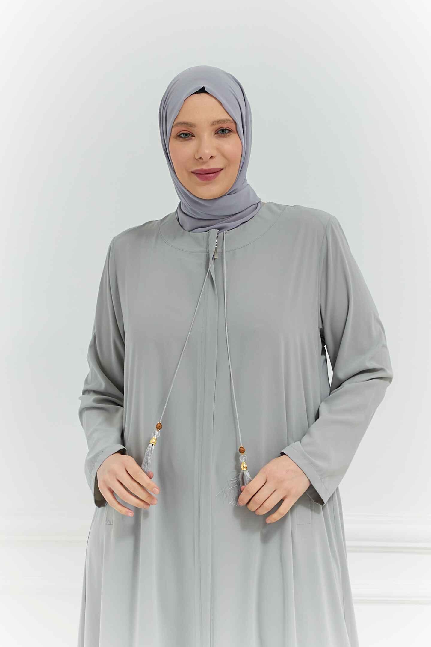 Umrelik Sade Büyük Beden Ferace Gri | 2041024