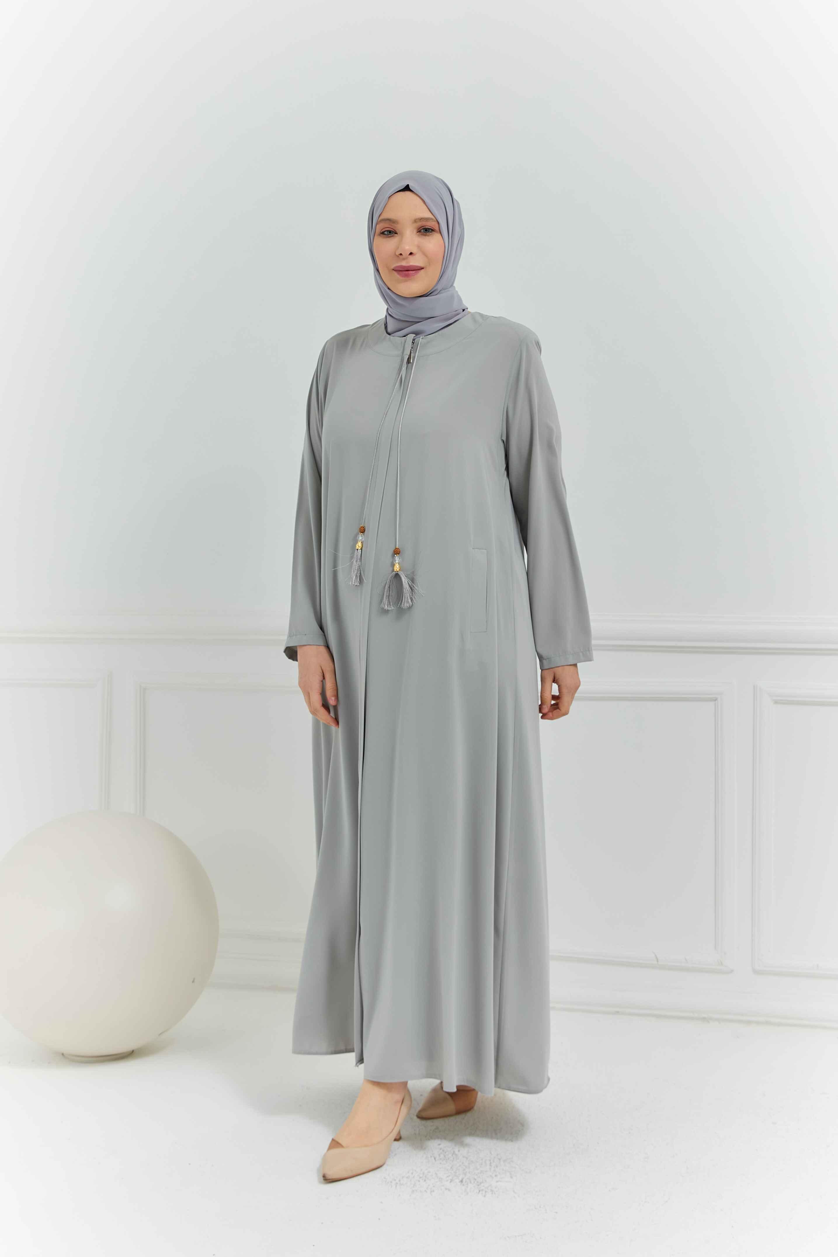 Umrelik Sade Büyük Beden Ferace Gri | 2041024