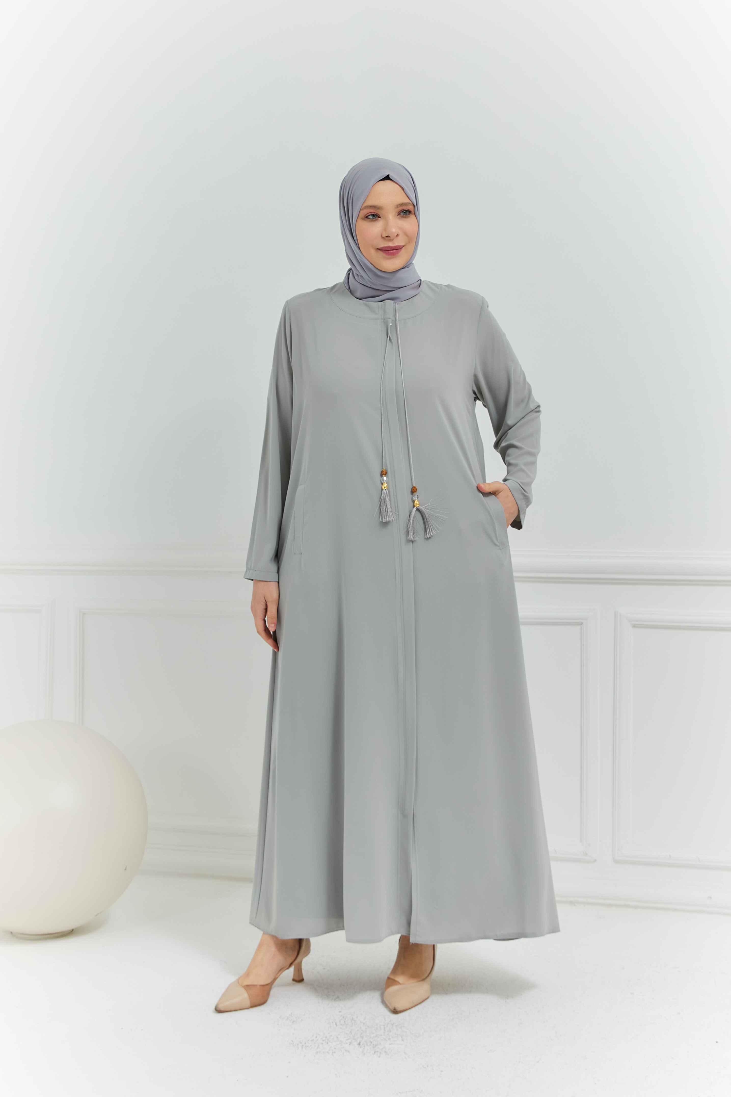 Umrelik Sade Büyük Beden Ferace Gri | 2041024