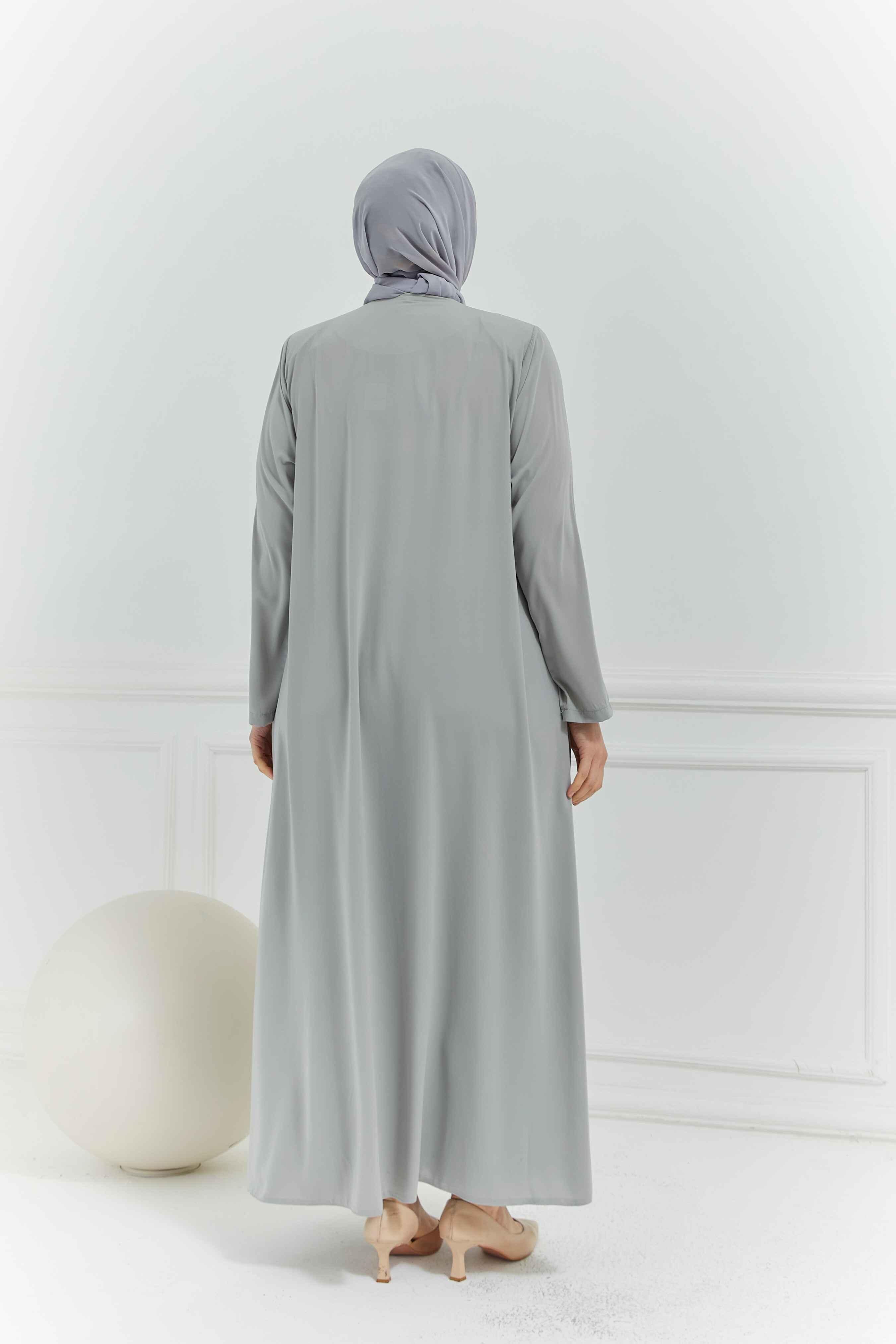 Umrelik Sade Büyük Beden Ferace Gri | 2041024