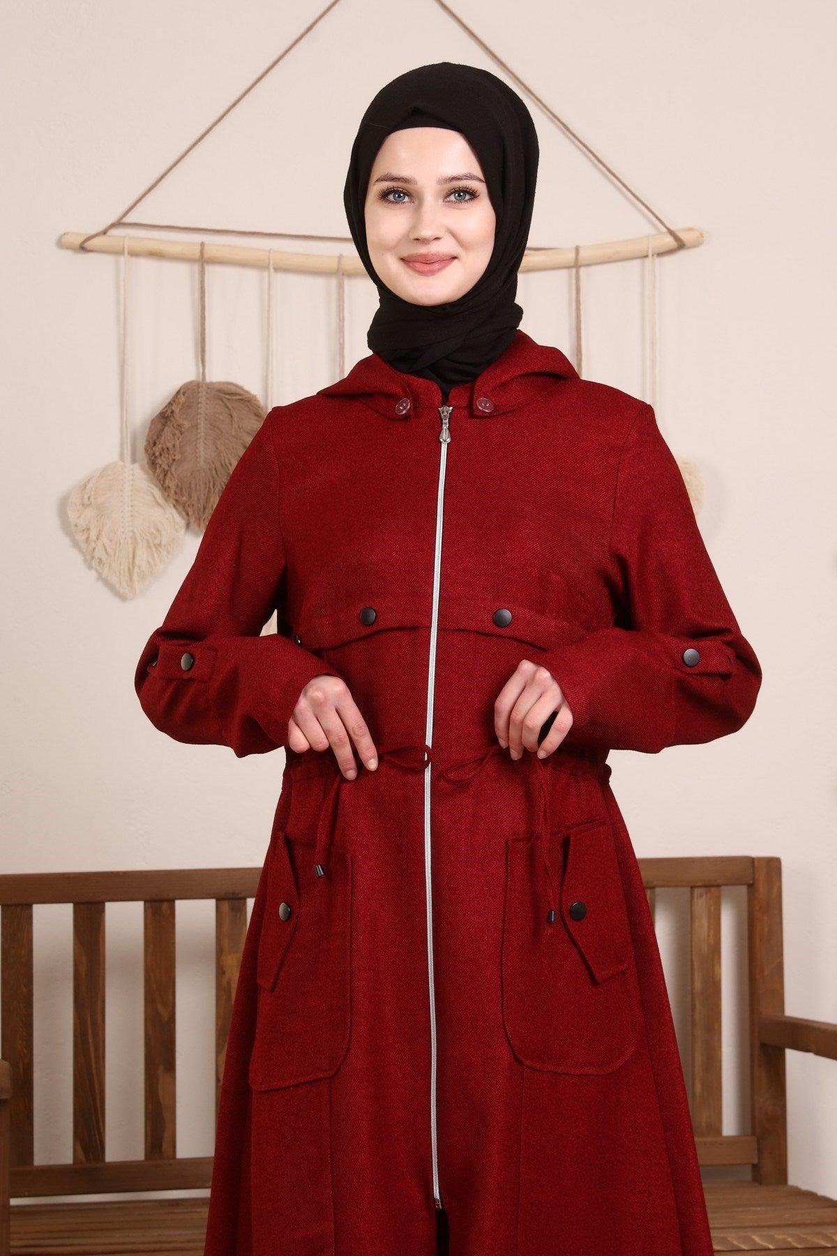 Kapşonlu Ve Kulgözü Detaylı Kap Bordo | 9012-7